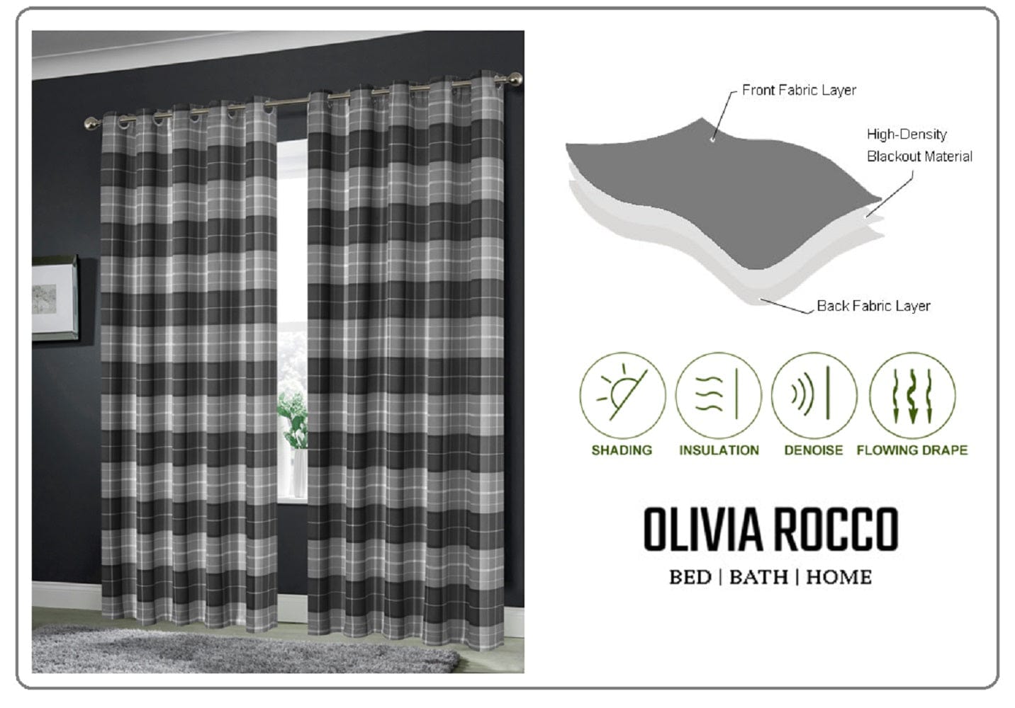OLIVIA ROCCO Blackout Thermal Curtains – Marble Check Energy Saving Panels