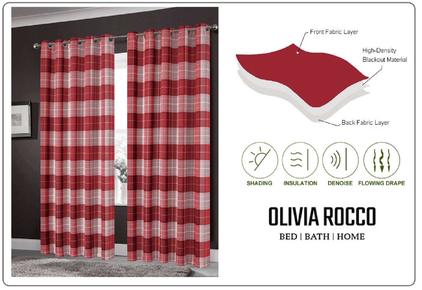 OLIVIA ROCCO Blackout Thermal Curtains – Marble Check Energy Saving Panels