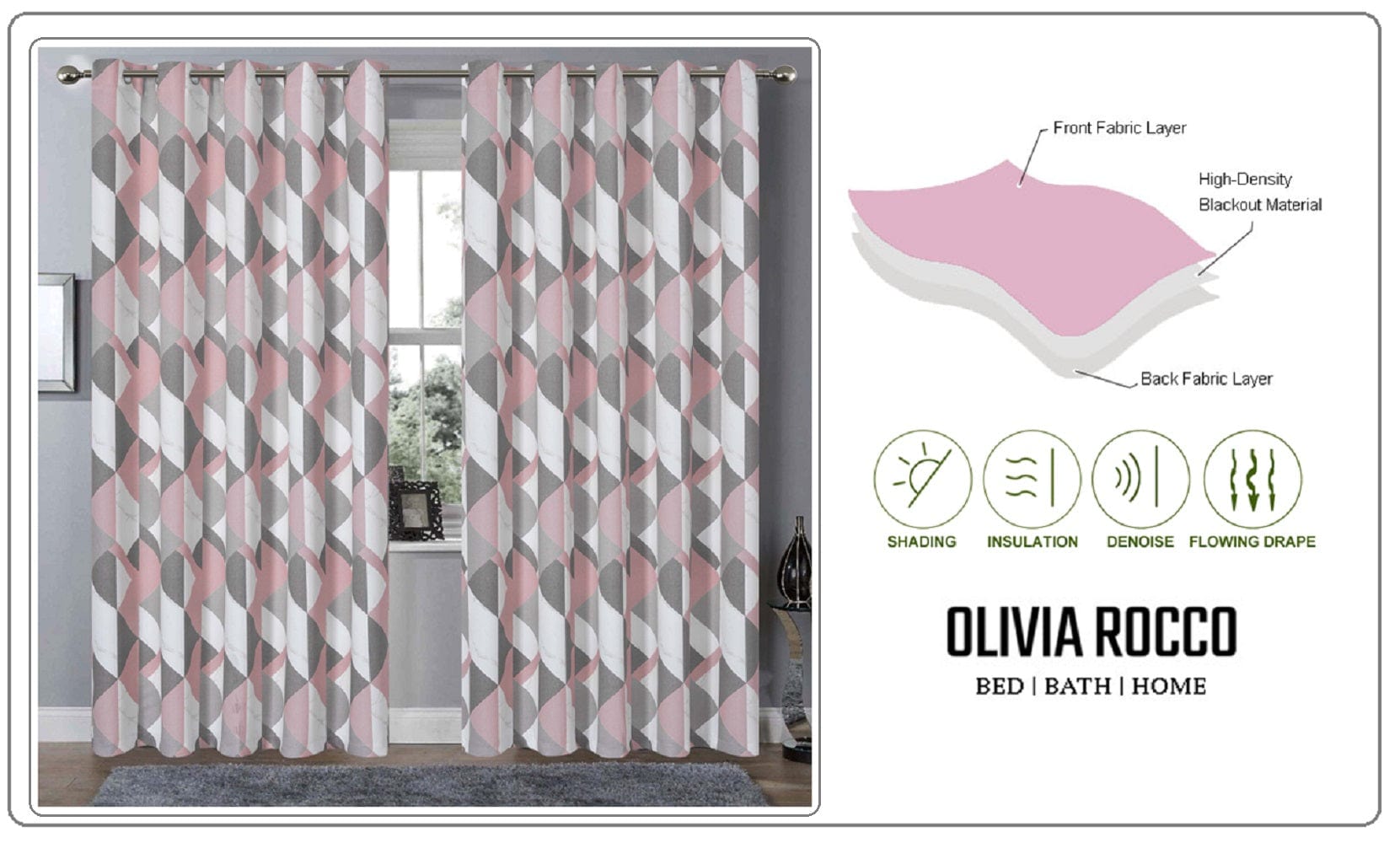 OLIVIA ROCCO Blackout Thermal Curtains – Marble Check Energy Saving Panels