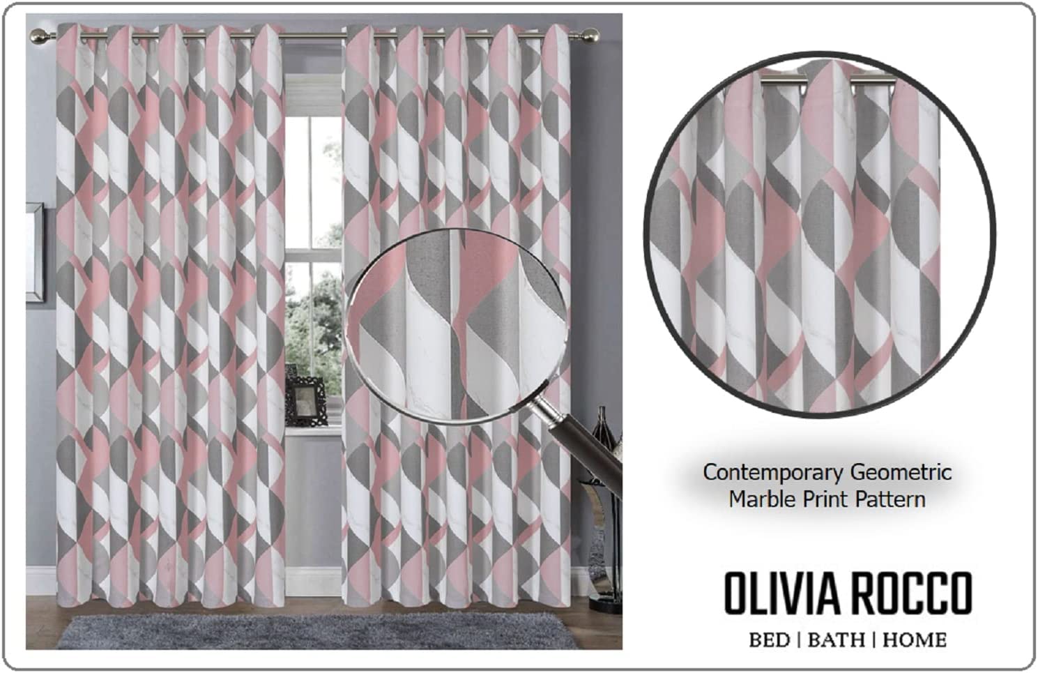 OLIVIA ROCCO Blackout Thermal Curtains – Marble Check Energy Saving Panels