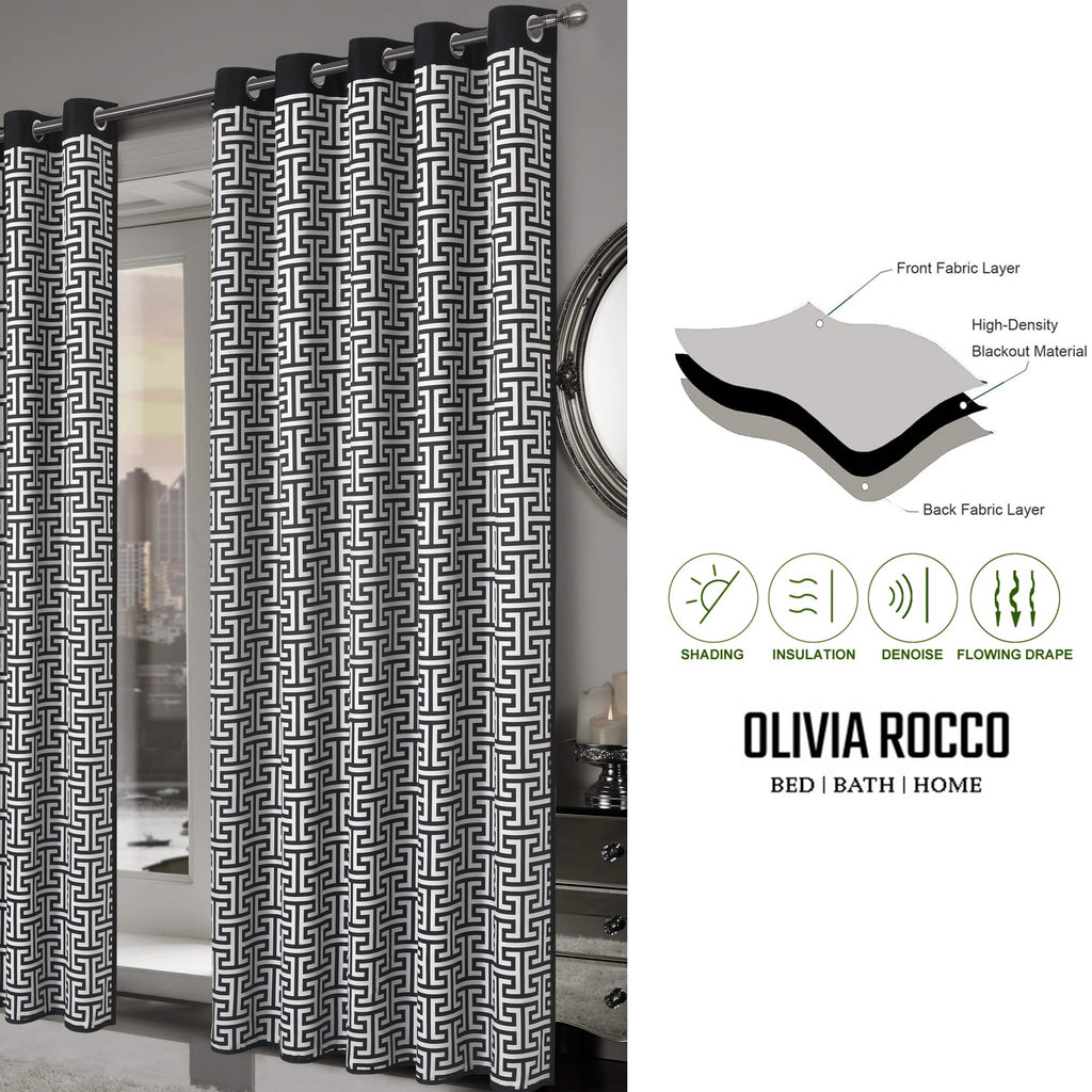OLIVIA ROCCO Milano Geometric Blackout Curtains | Thermal Eyelet Drapes