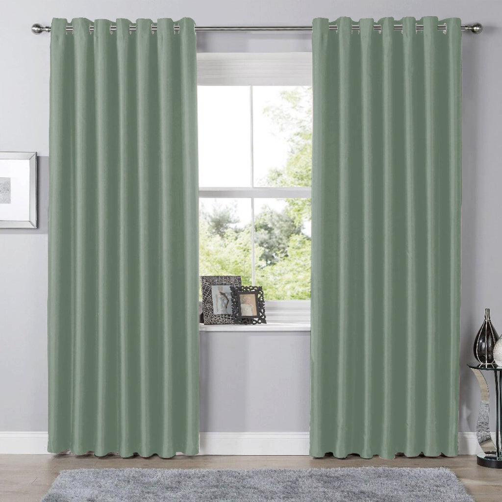 OLIVIA ROCCO Sage Green Blackout Thermal Eyelet Curtains - 2 Panel Set