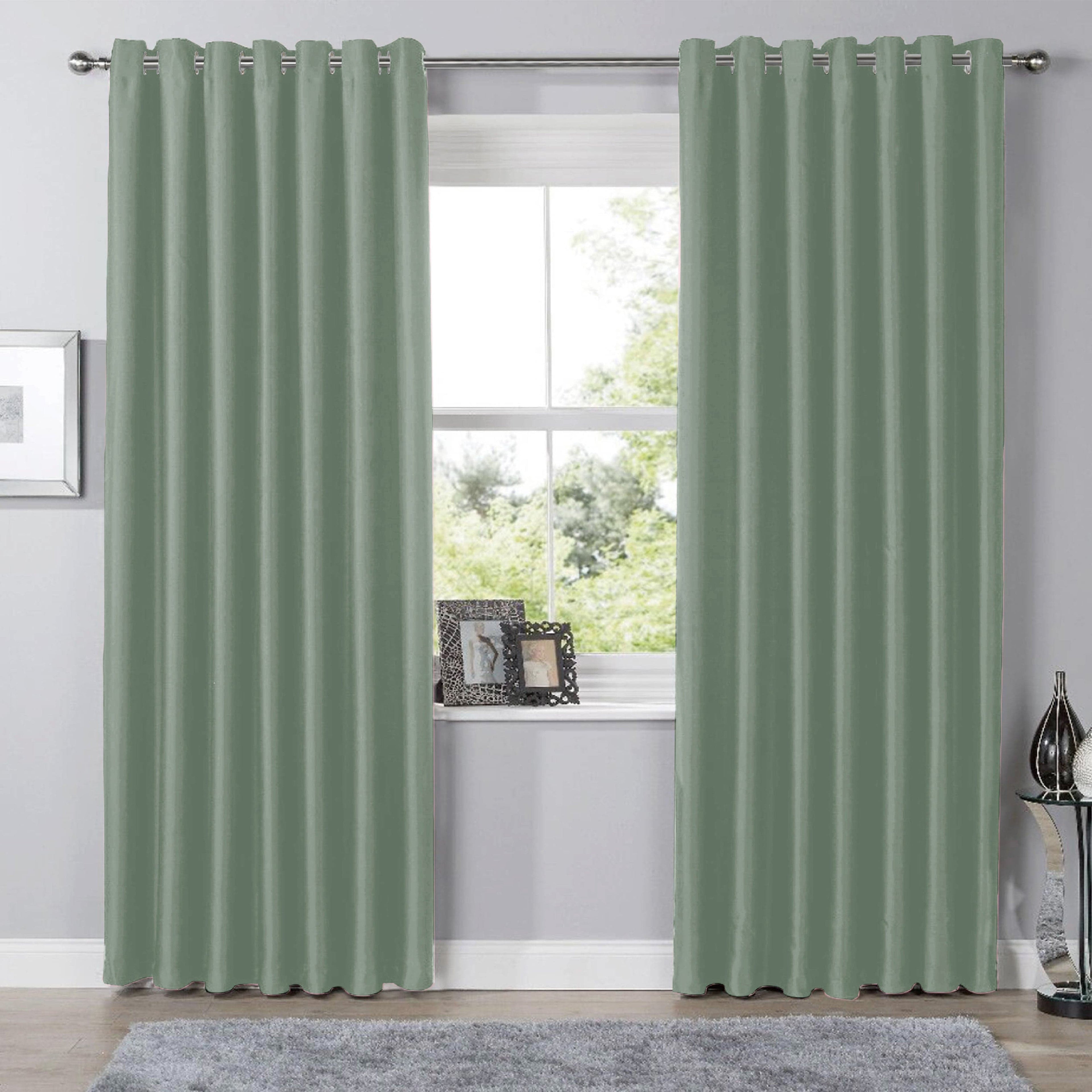 OLIVIA ROCCO Sage Green Blackout Thermal Eyelet Curtains - 2 Panel Set