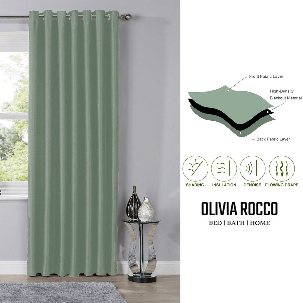 OLIVIA ROCCO Sage Green Blackout Thermal Eyelet Curtains - 2 Panel Set