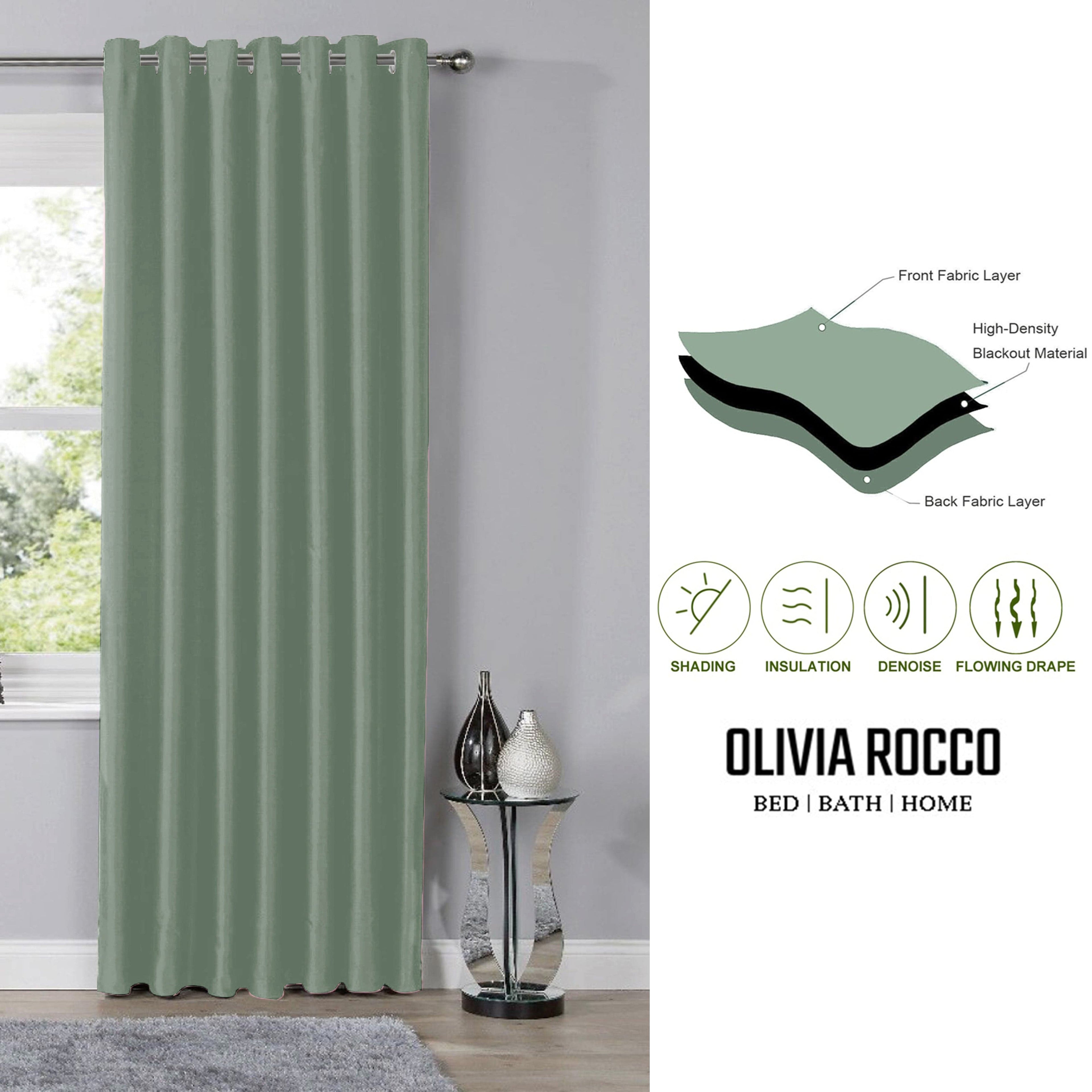 OLIVIA ROCCO Sage Green Blackout Thermal Eyelet Curtains - 2 Panel Set