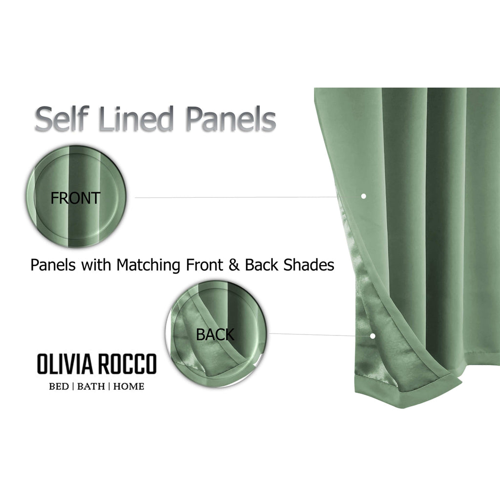 OLIVIA ROCCO Sage Green Blackout Thermal Eyelet Curtains - 2 Panel Set