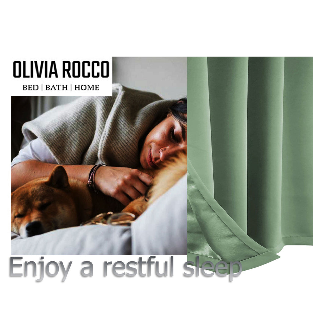 OLIVIA ROCCO Sage Green Blackout Thermal Eyelet Curtains - 2 Panel Set