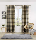 OLIVIA ROCCO Check Eyelet Curtains – Poly Cotton Ochre Grey Window Set