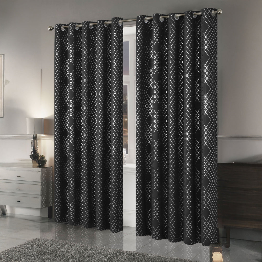 OLIVIA ROCCO Geometric Blackout Curtains – Thermal Eyelet Ring Top Drapes
