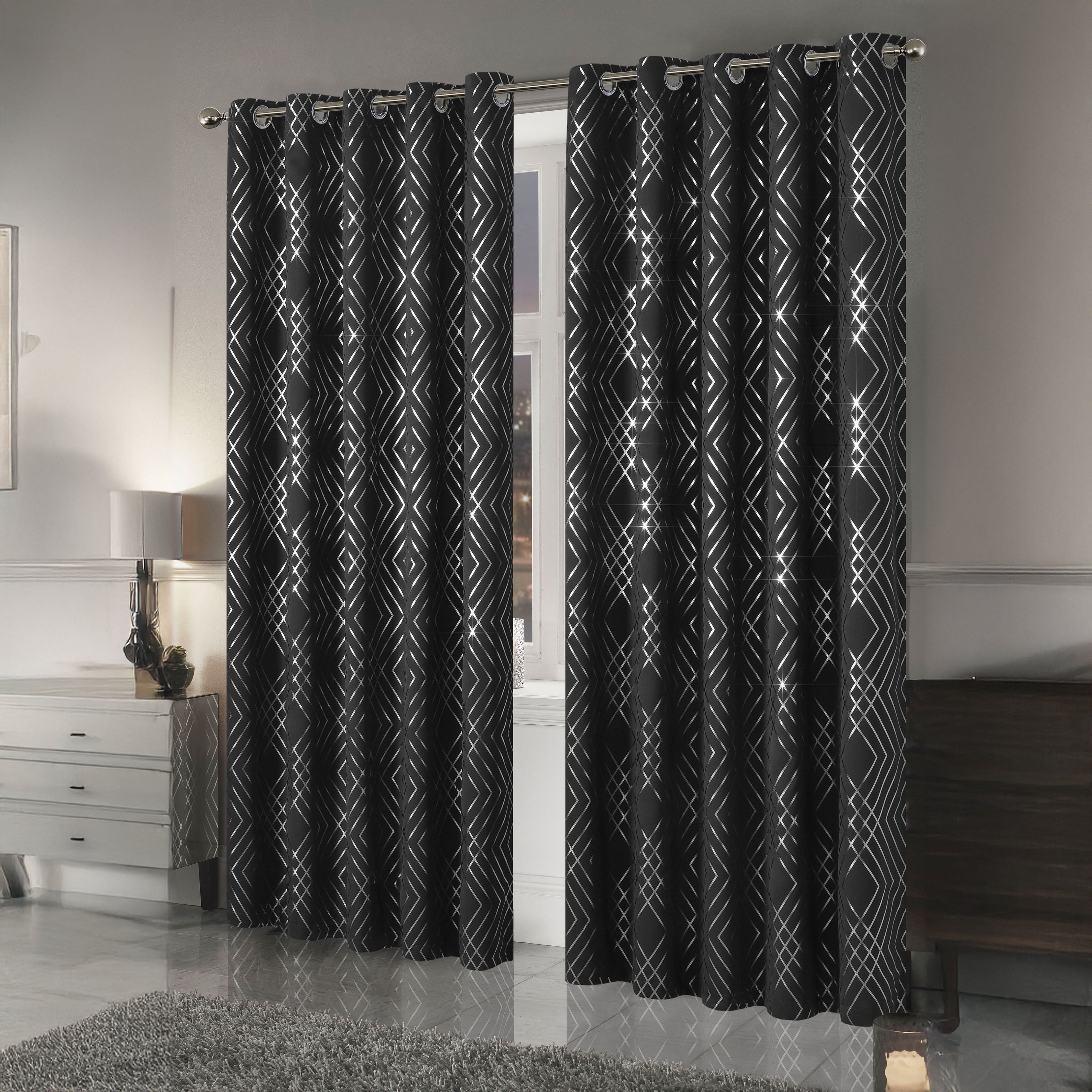 OLIVIA ROCCO Geometric Blackout Curtains – Thermal Eyelet Ring Top Drapes