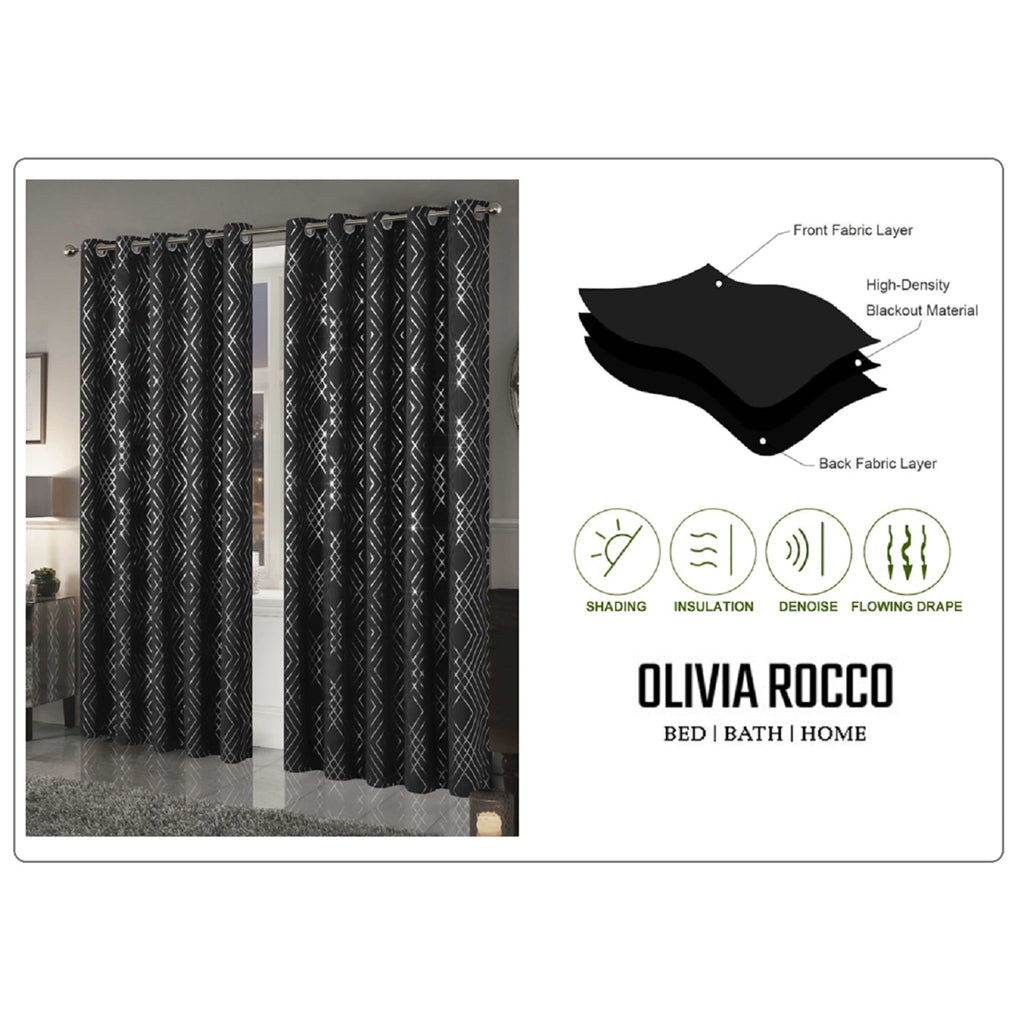 OLIVIA ROCCO Geometric Blackout Curtains – Thermal Eyelet Ring Top Drapes