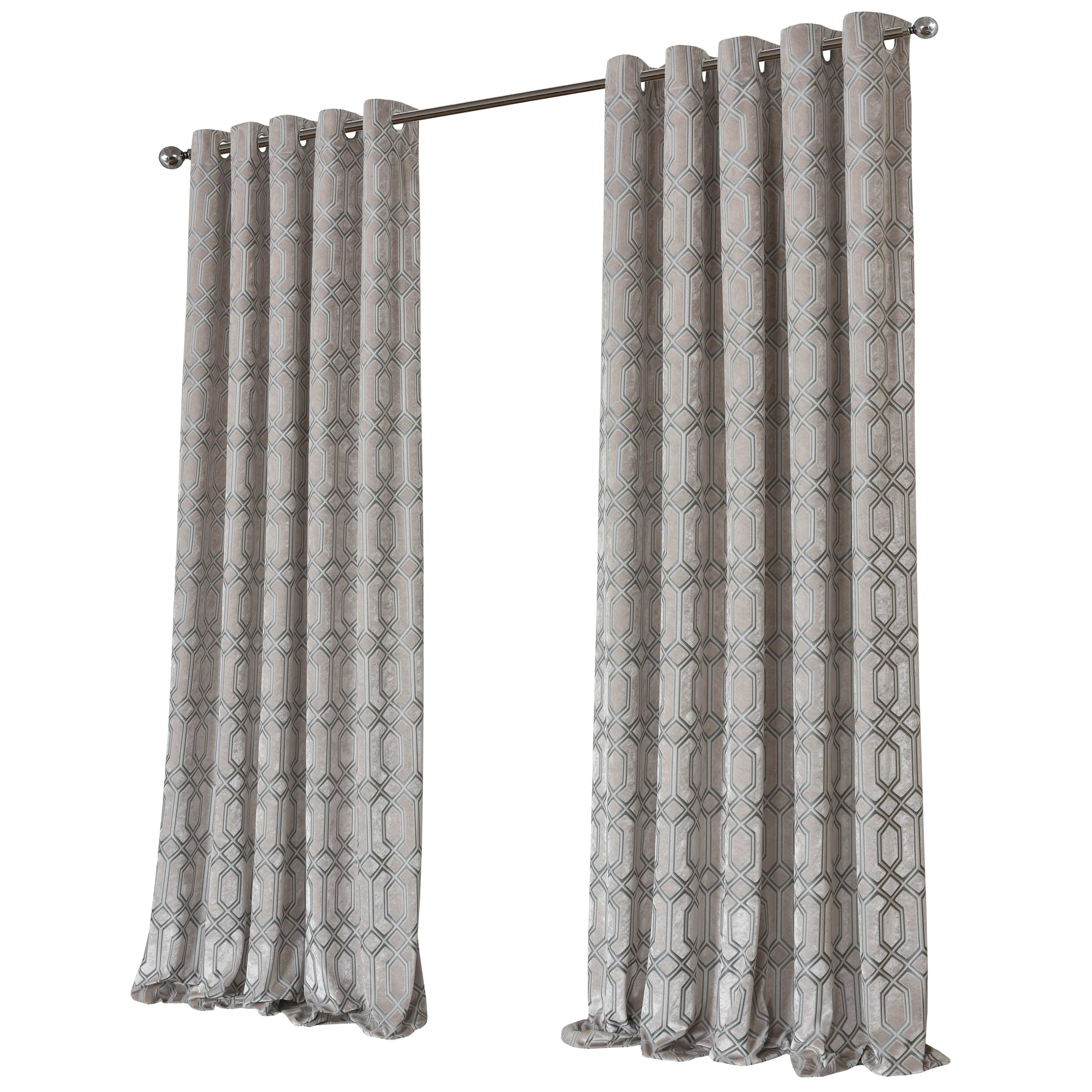 OLIVIA ROCCO Luxe Geo Velvet Eyelet Curtains – Thermal Champagne Drapes