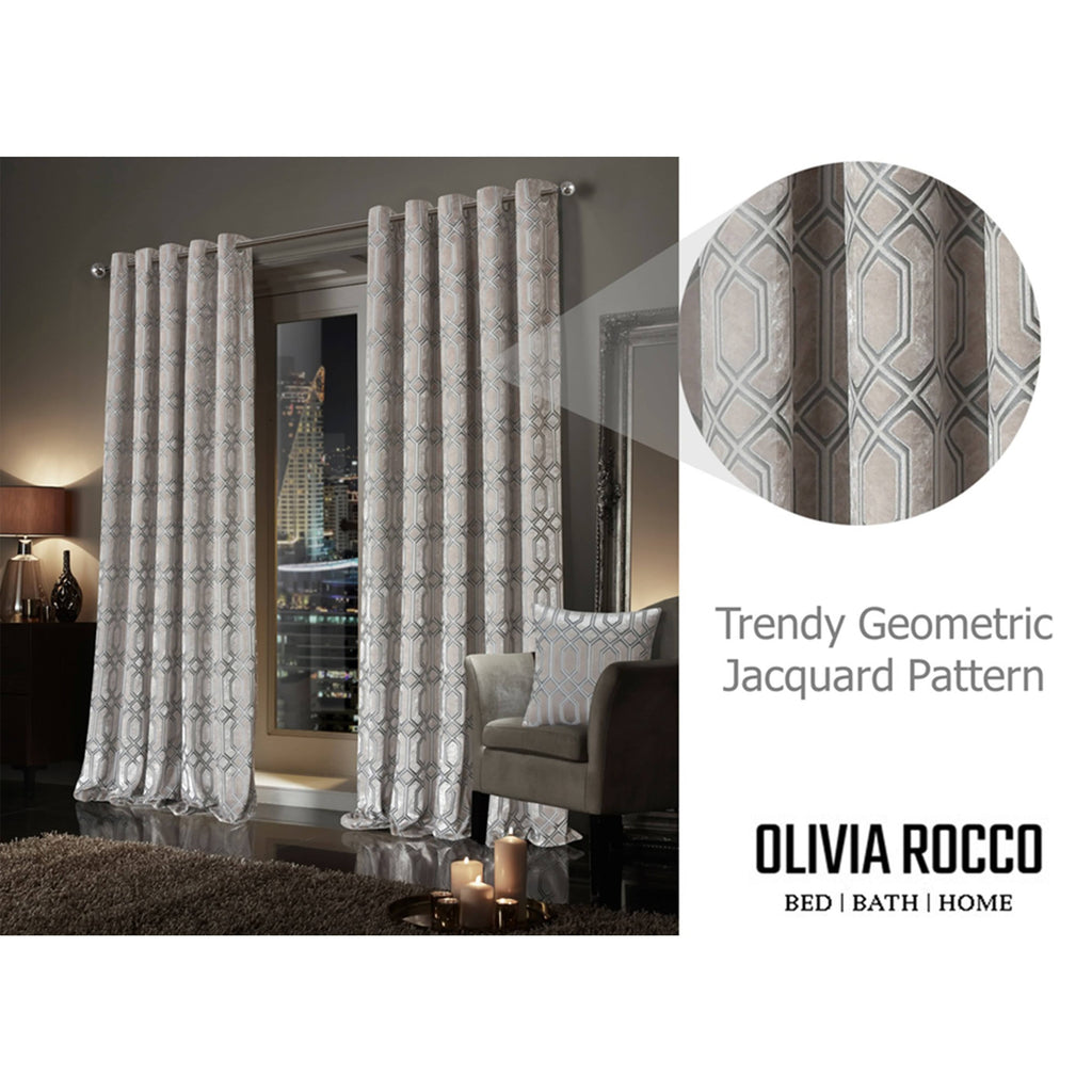 OLIVIA ROCCO Luxe Geo Velvet Eyelet Curtains – Thermal Champagne Drapes