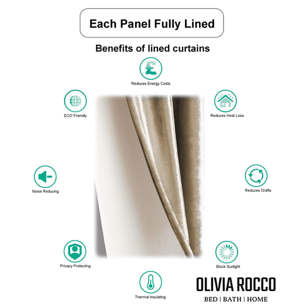 OLIVIA ROCCO Luxe Geo Velvet Eyelet Curtains – Thermal Champagne Drapes