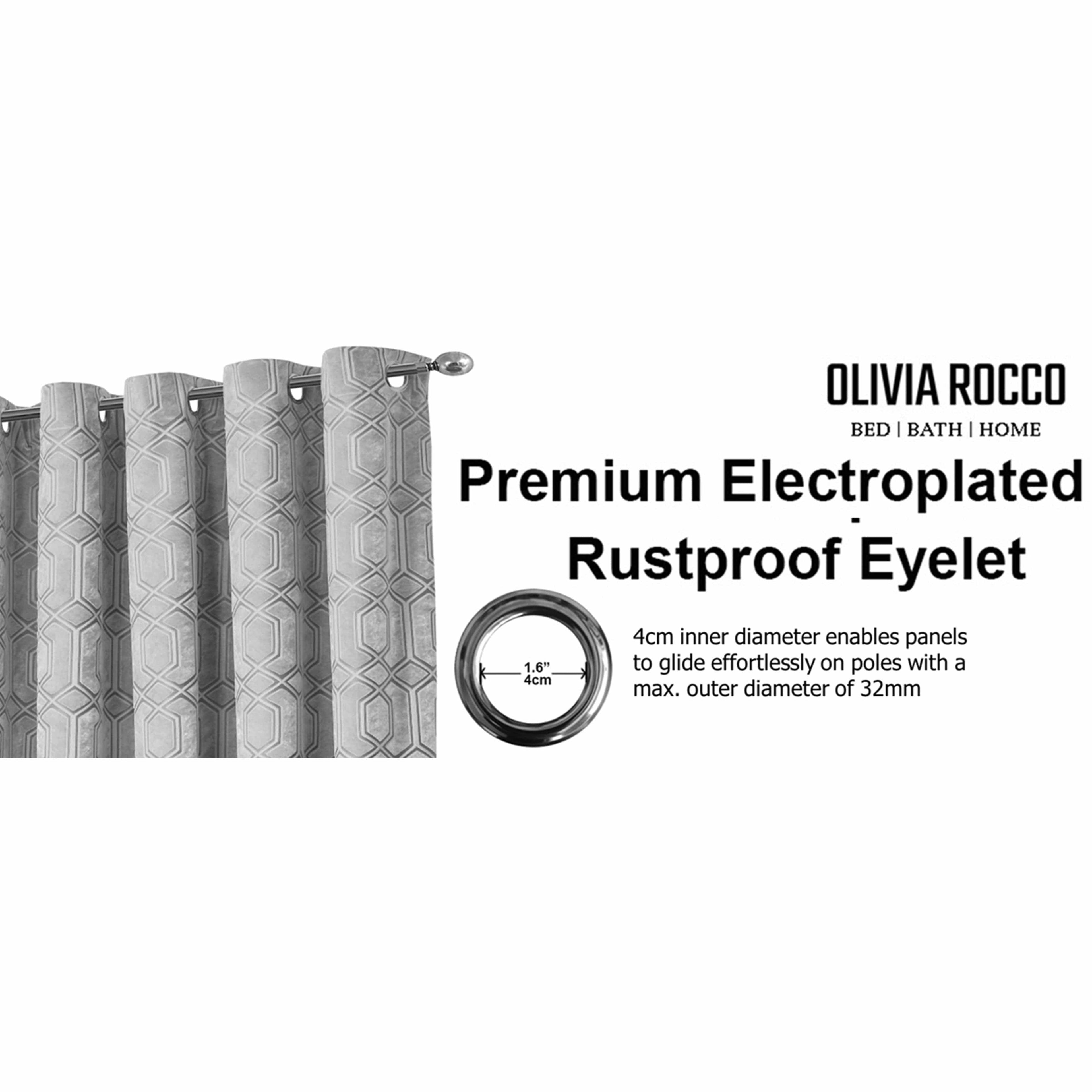 OLIVIA ROCCO Luxe Geo Velvet Eyelet Curtains – Grey Thermal Drapes