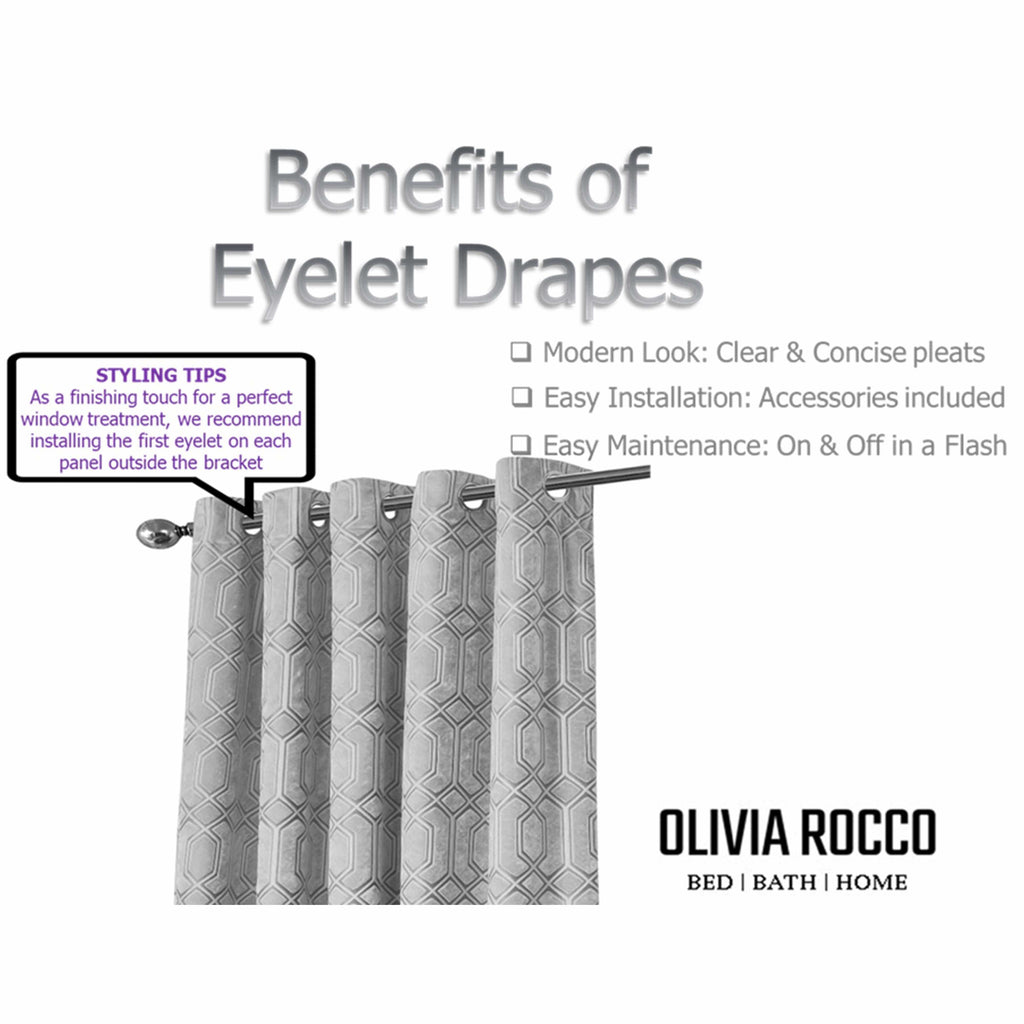OLIVIA ROCCO Luxe Geo Velvet Eyelet Curtains – Grey Thermal Drapes