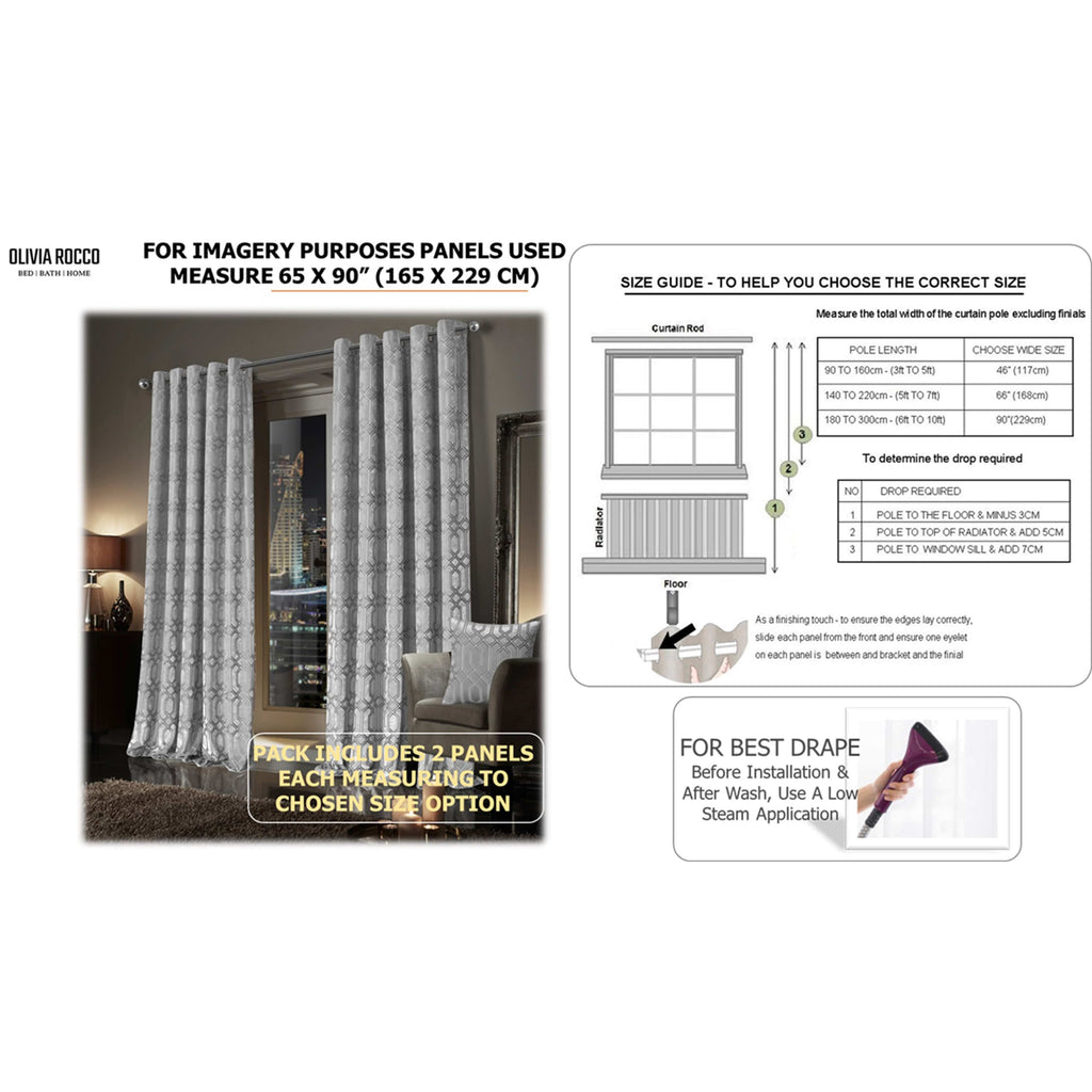 OLIVIA ROCCO Luxe Geo Velvet Eyelet Curtains – Grey Thermal Drapes
