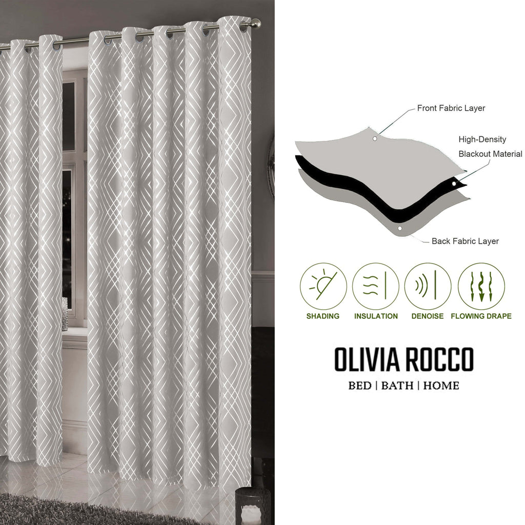 OLIVIA ROCCO Geometric Blackout Curtains – Thermal Eyelet Ring Top Drapes