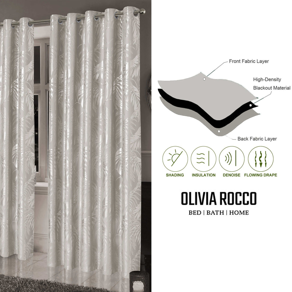OLIVIA ROCCO Leaf Sparkle Blackout Curtains – Thermal Eyelet Drapes