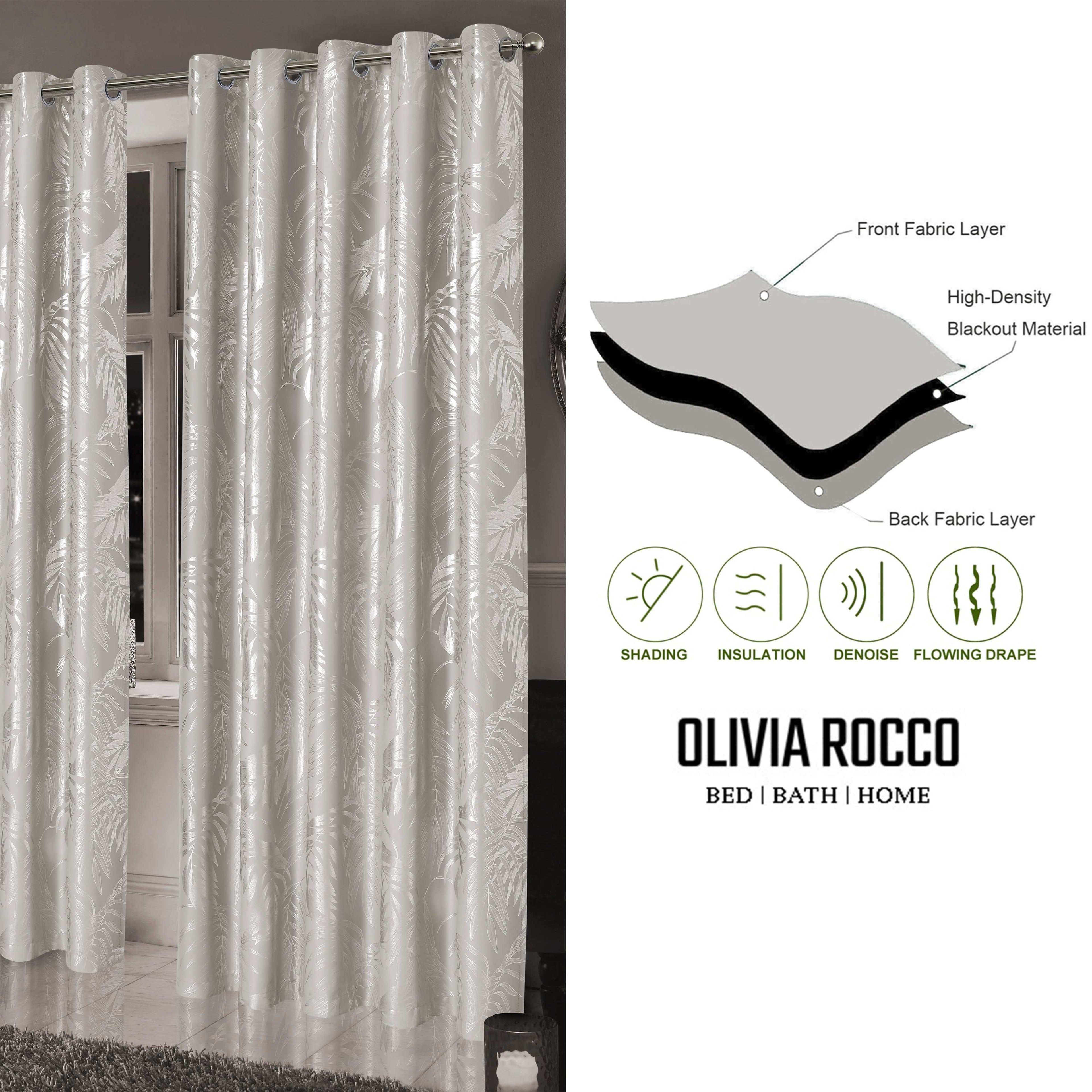 OLIVIA ROCCO Leaf Sparkle Blackout Curtains – Thermal Eyelet Drapes