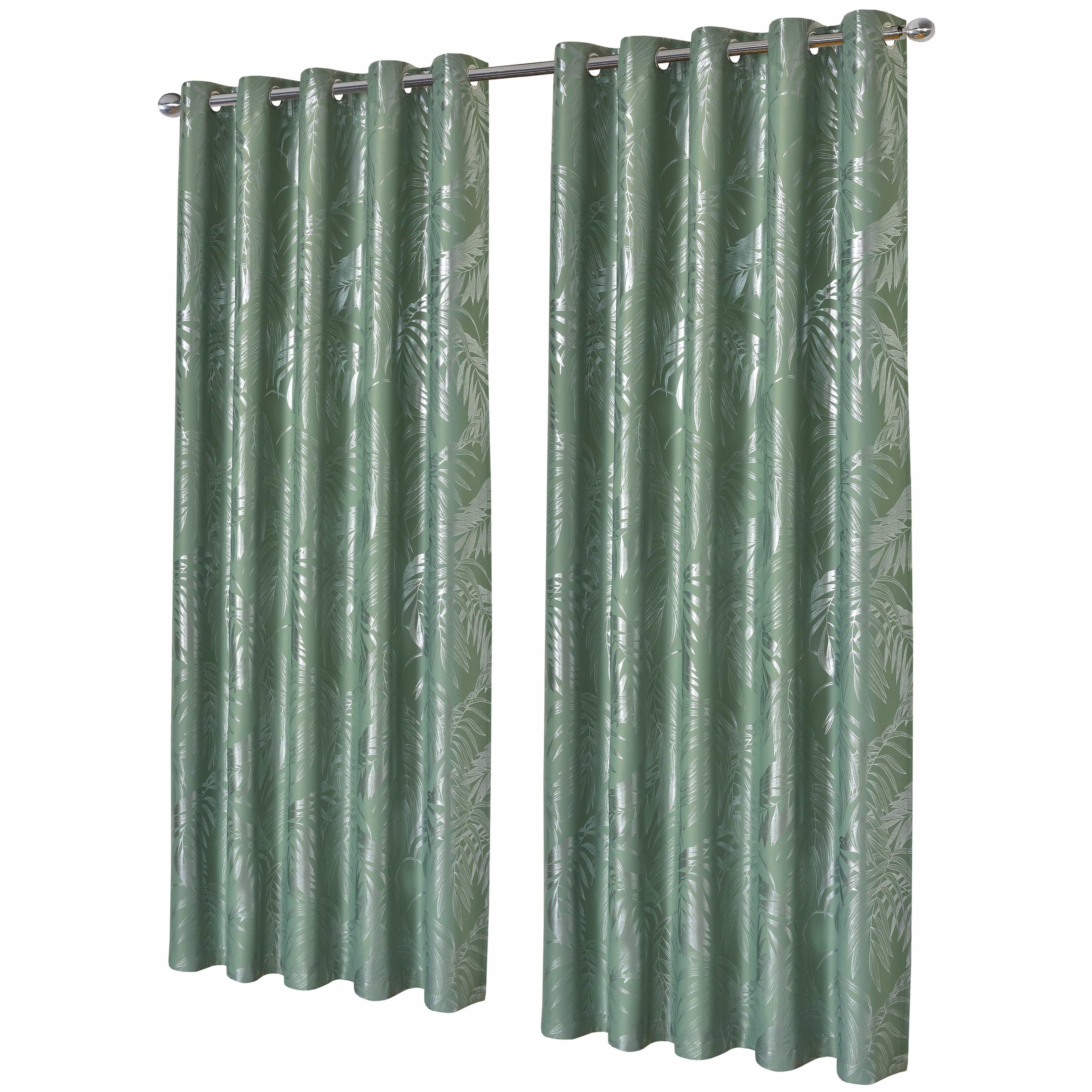 OLIVIA ROCCO Sage Green Leaf Blackout Eyelet Curtains – Thermal Drapes