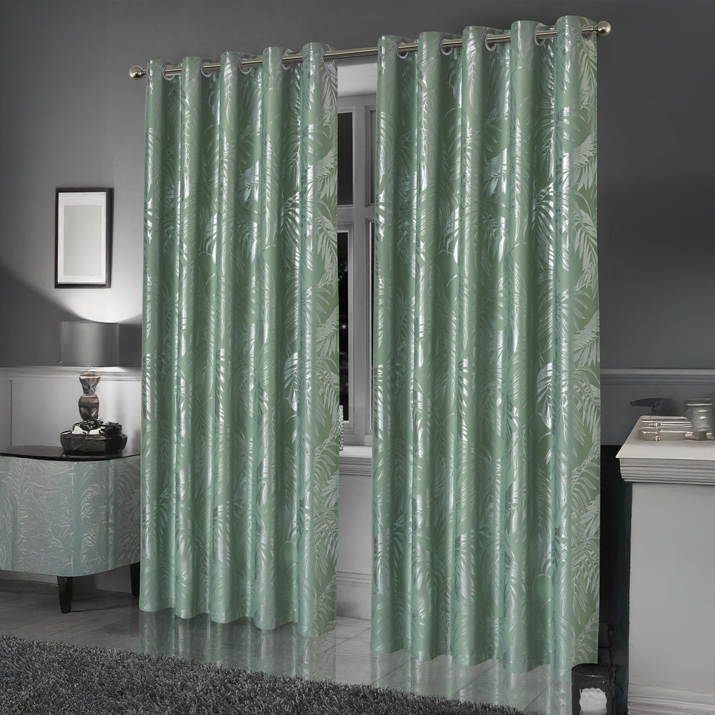 OLIVIA ROCCO Sage Green Leaf Blackout Eyelet Curtains – Thermal Drapes