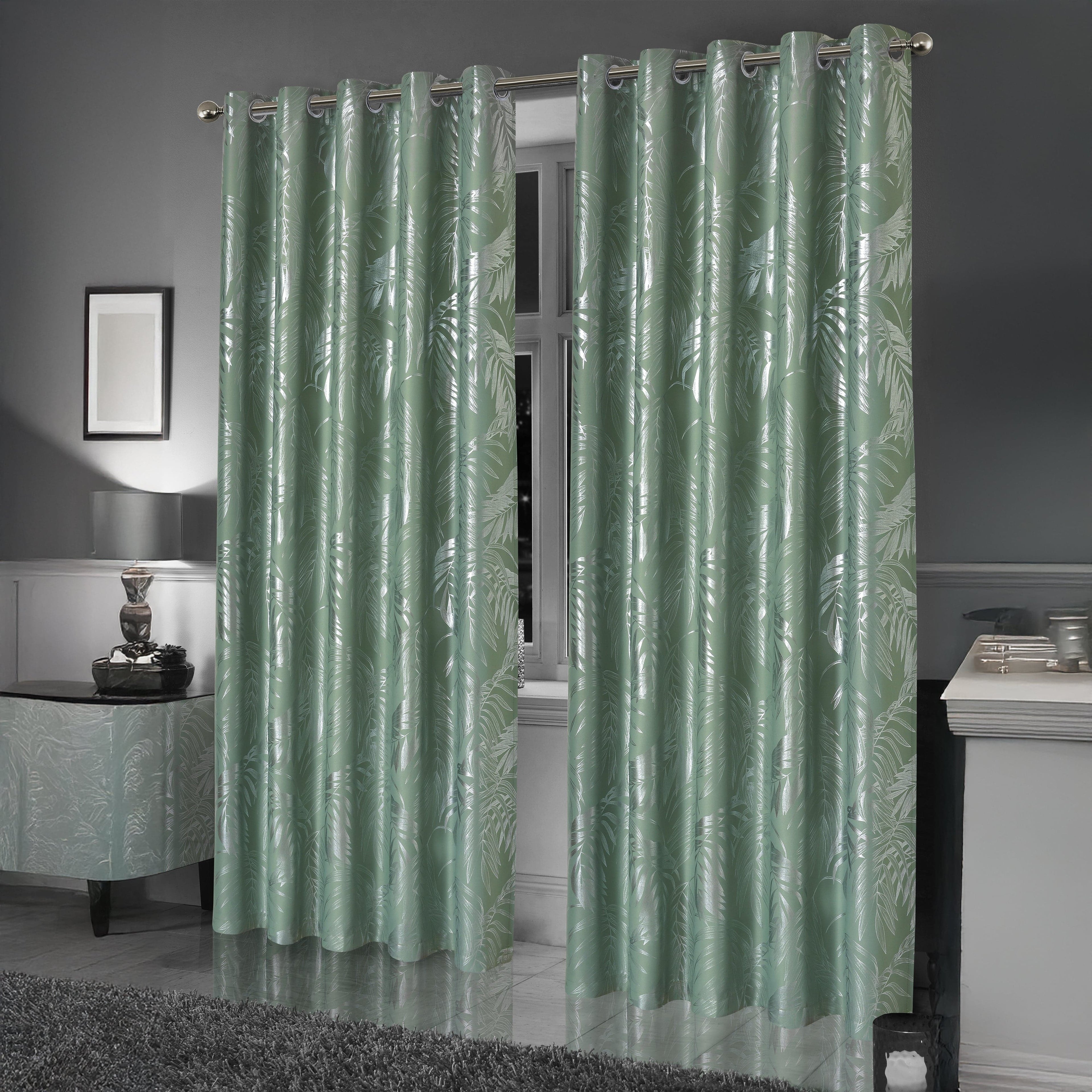 OLIVIA ROCCO Sage Green Leaf Blackout Eyelet Curtains – Thermal Drapes