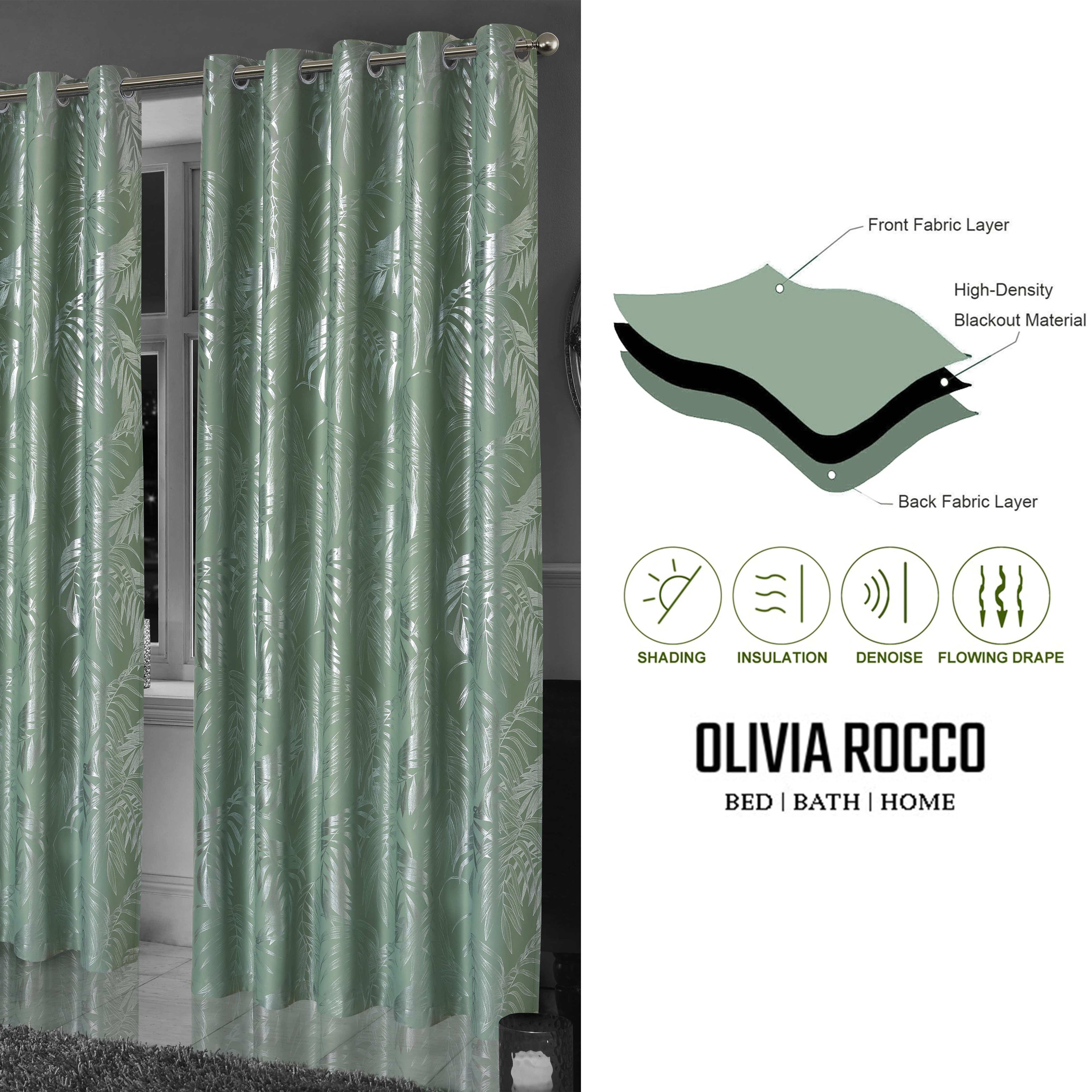 OLIVIA ROCCO Sage Green Leaf Blackout Eyelet Curtains – Thermal Drapes