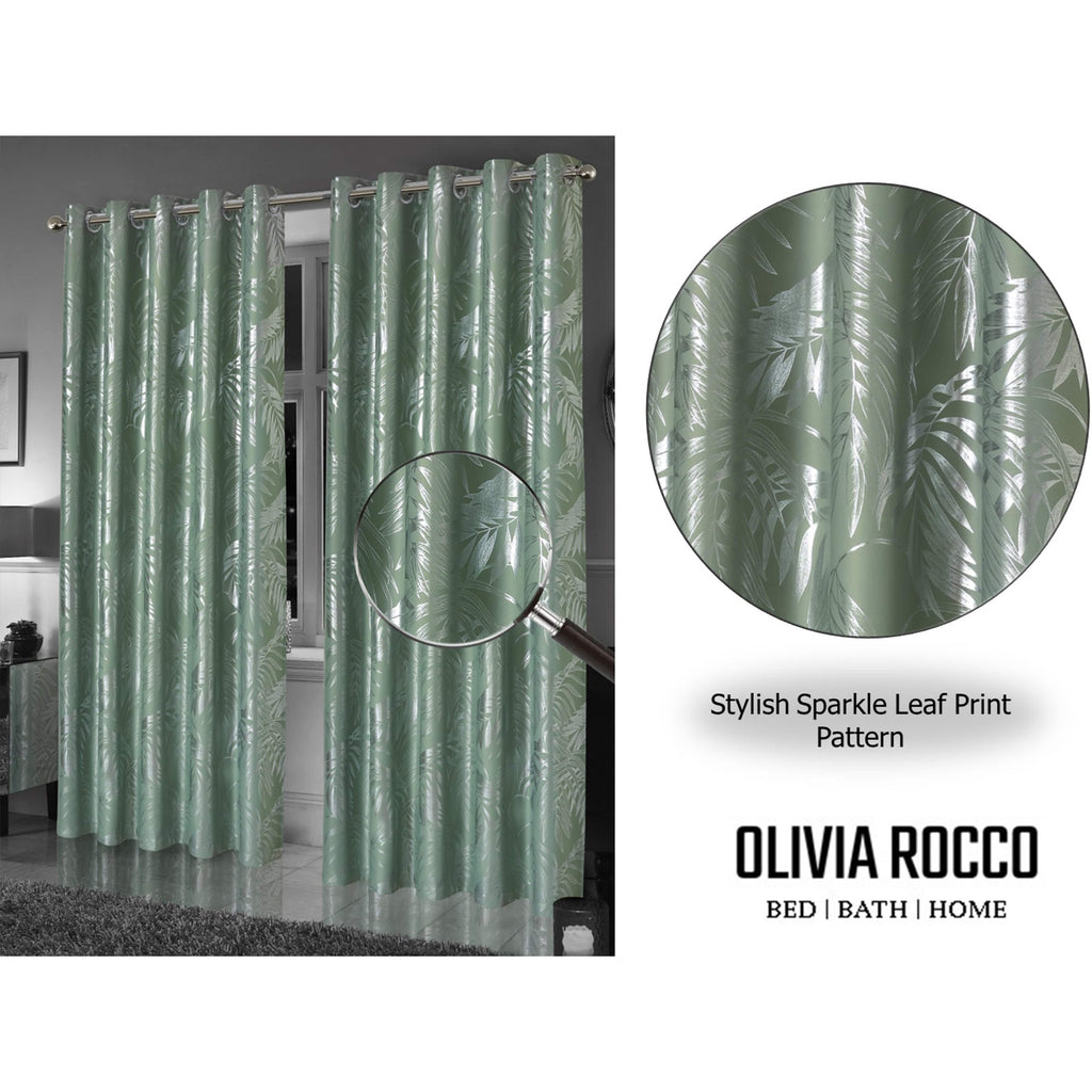 OLIVIA ROCCO Sage Green Leaf Blackout Eyelet Curtains – Thermal Drapes