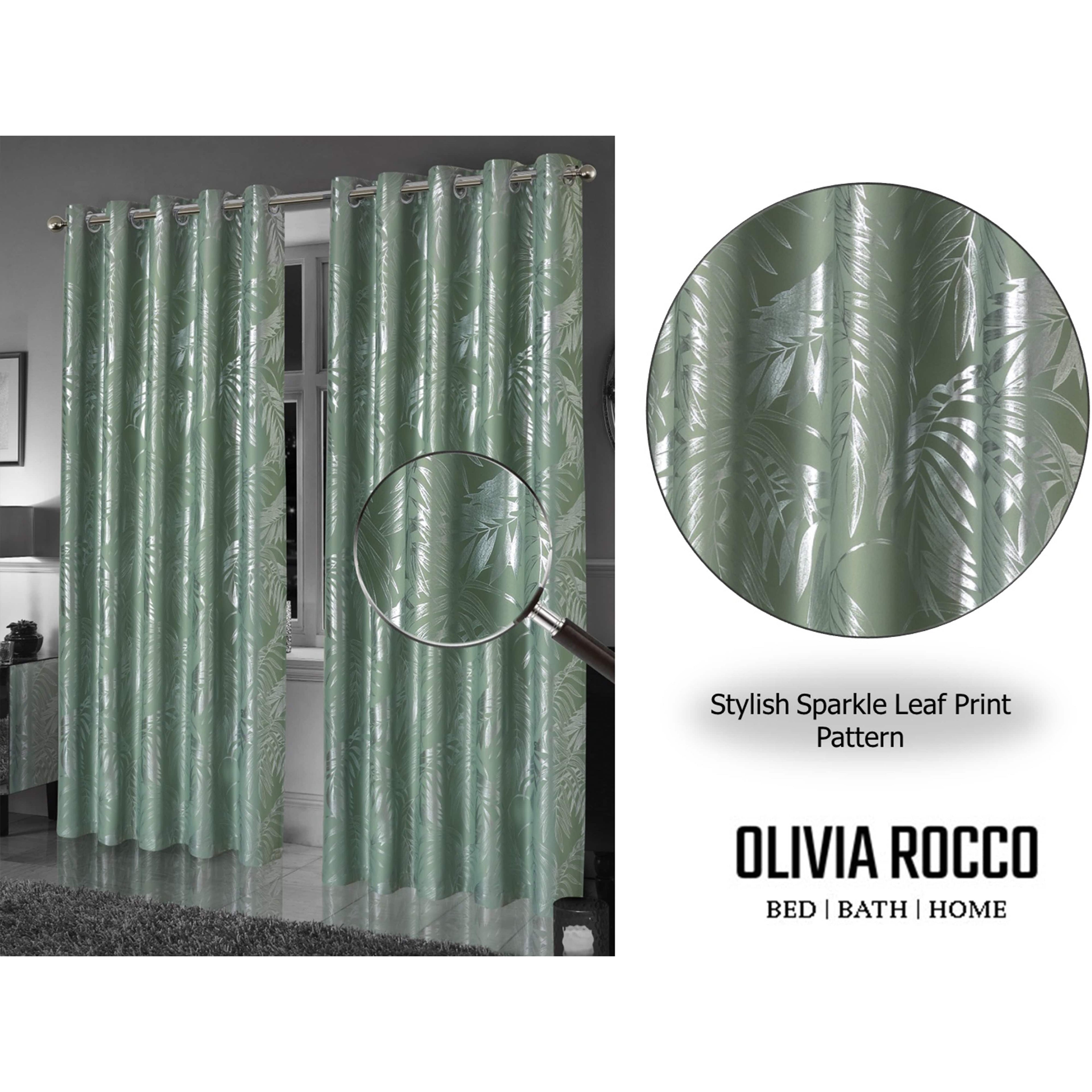 OLIVIA ROCCO Sage Green Leaf Blackout Eyelet Curtains – Thermal Drapes