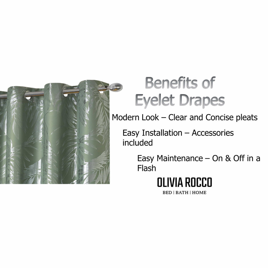 OLIVIA ROCCO Sage Green Leaf Blackout Eyelet Curtains – Thermal Drapes