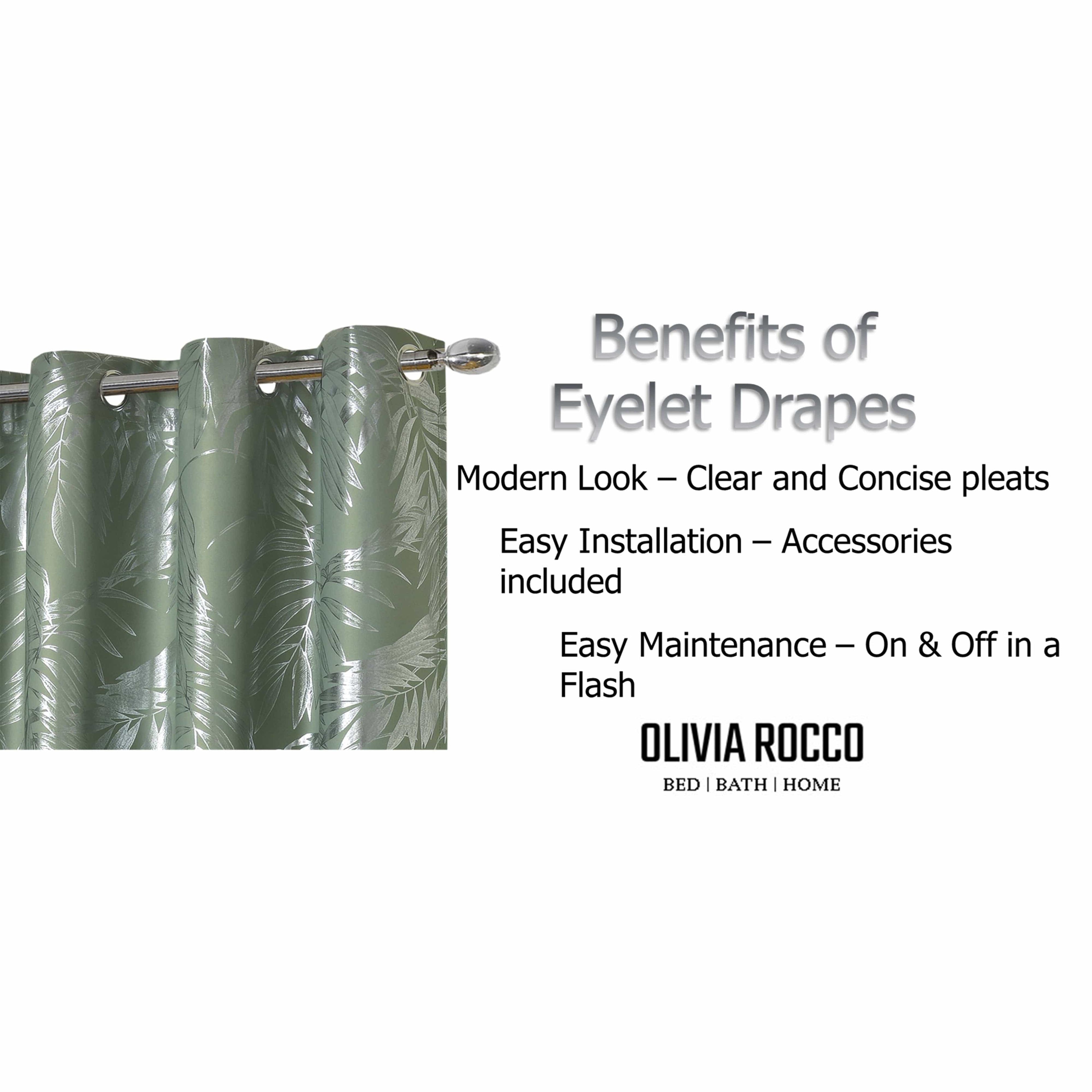 OLIVIA ROCCO Sage Green Leaf Blackout Eyelet Curtains – Thermal Drapes