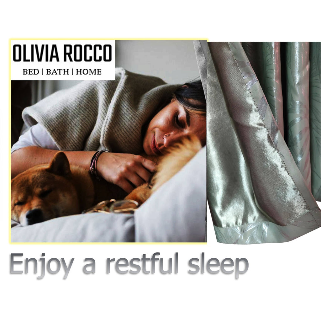 OLIVIA ROCCO Sage Green Leaf Blackout Eyelet Curtains – Thermal Drapes