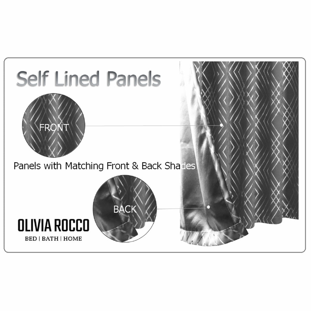 OLIVIA ROCCO Geometric Blackout Curtains – Silver Thermal Eyelet Drapes