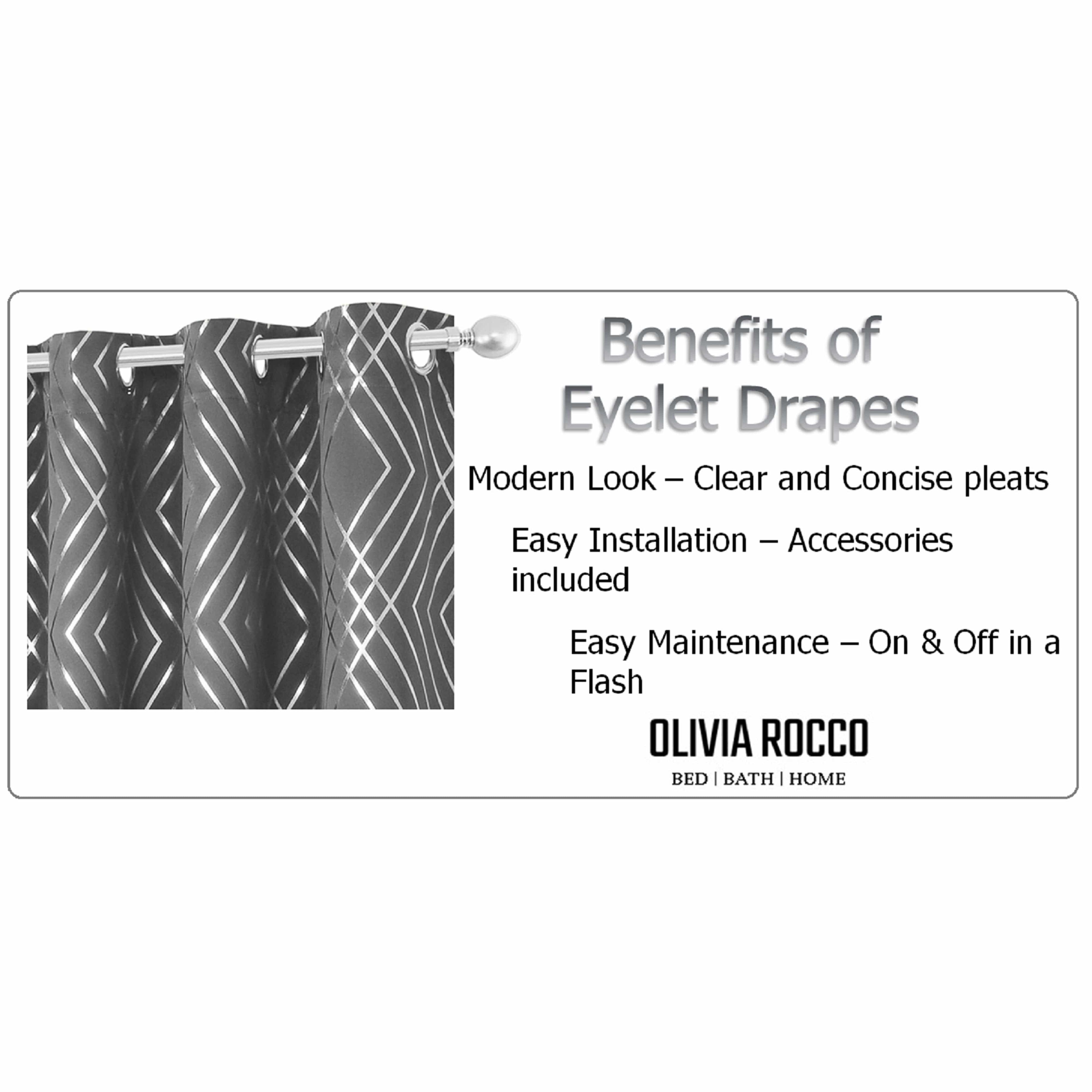 OLIVIA ROCCO Geometric Blackout Curtains – Silver Thermal Eyelet Drapes