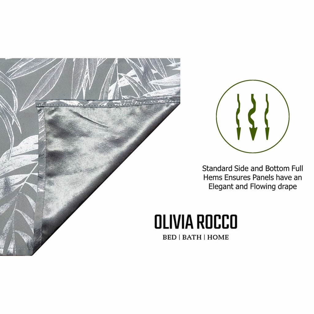 OLIVIA ROCCO Leaf Silver Blackout Curtains – Thermal Eyelet Drapes (Pair)