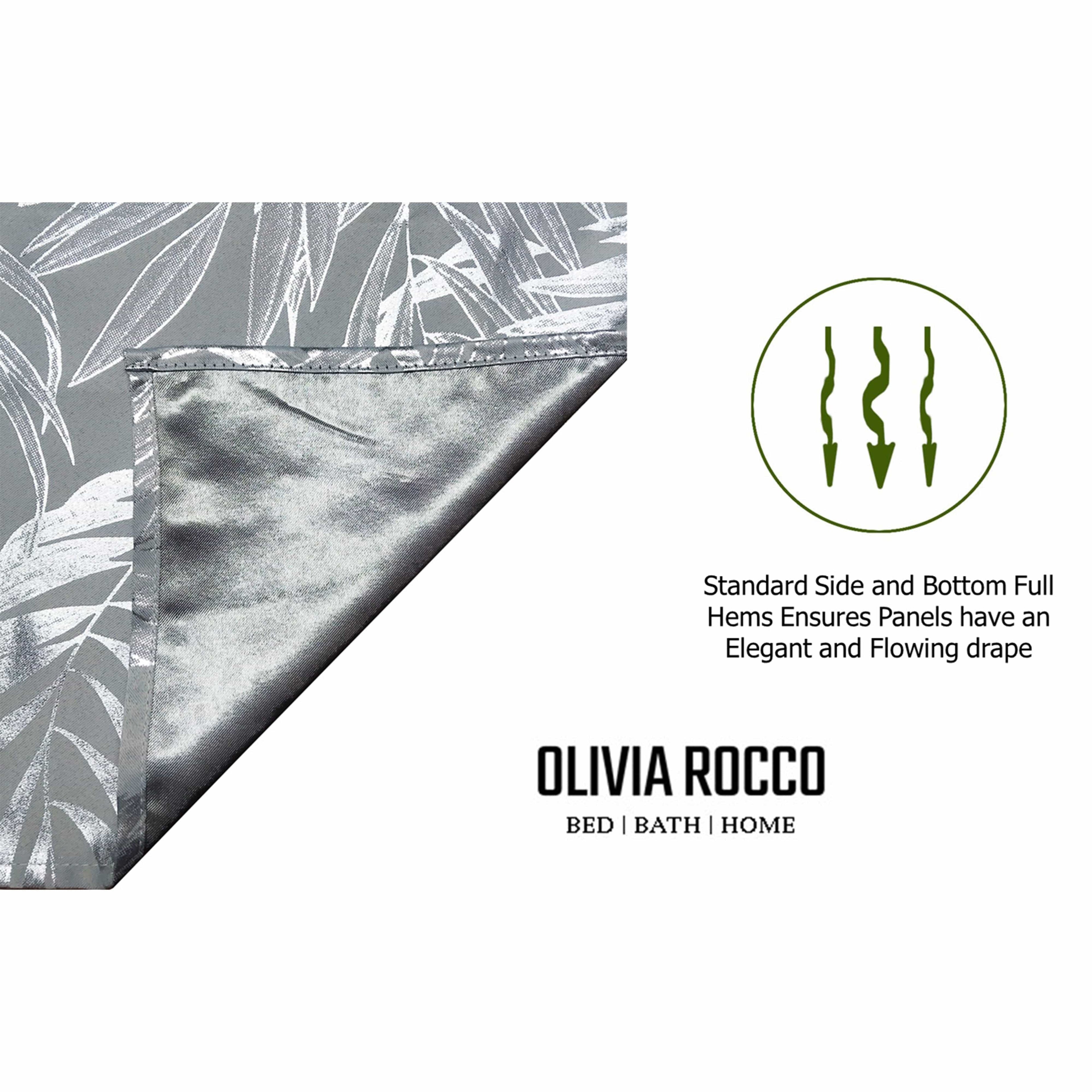 OLIVIA ROCCO Leaf Silver Blackout Curtains – Thermal Eyelet Drapes (Pair)