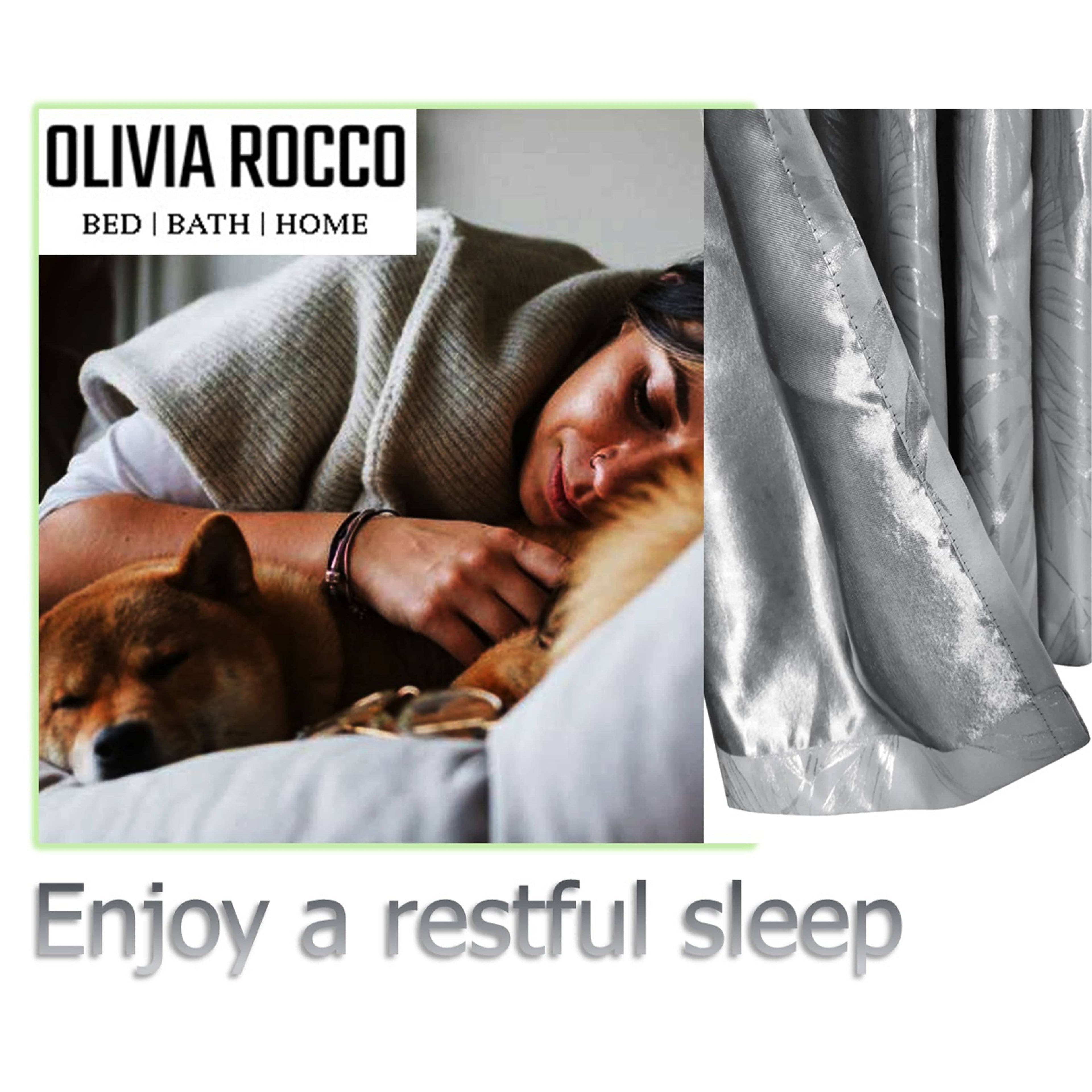 OLIVIA ROCCO Leaf Silver Blackout Curtains – Thermal Eyelet Drapes (Pair)