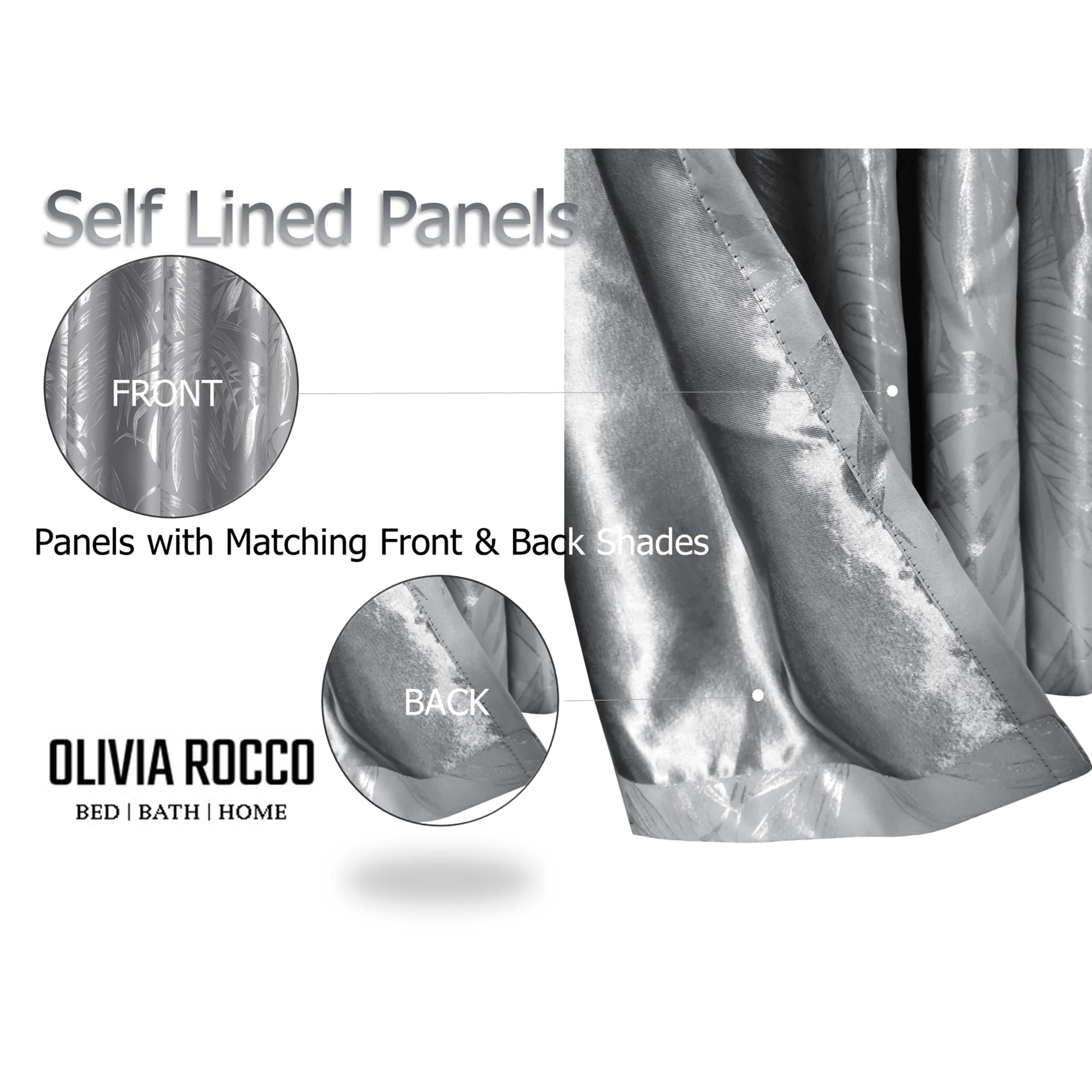 OLIVIA ROCCO Leaf Silver Blackout Curtains – Thermal Eyelet Drapes (Pair)