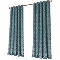 OLIVIA ROCCO Luxe Geo Velvet Eyelet Curtains – Teal Thermal Blackout Drapes