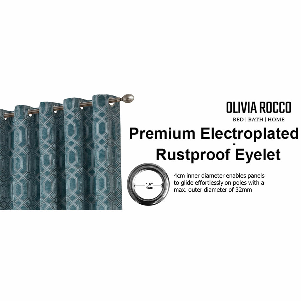 OLIVIA ROCCO Luxe Geo Velvet Eyelet Curtains – Teal Thermal Blackout Drapes