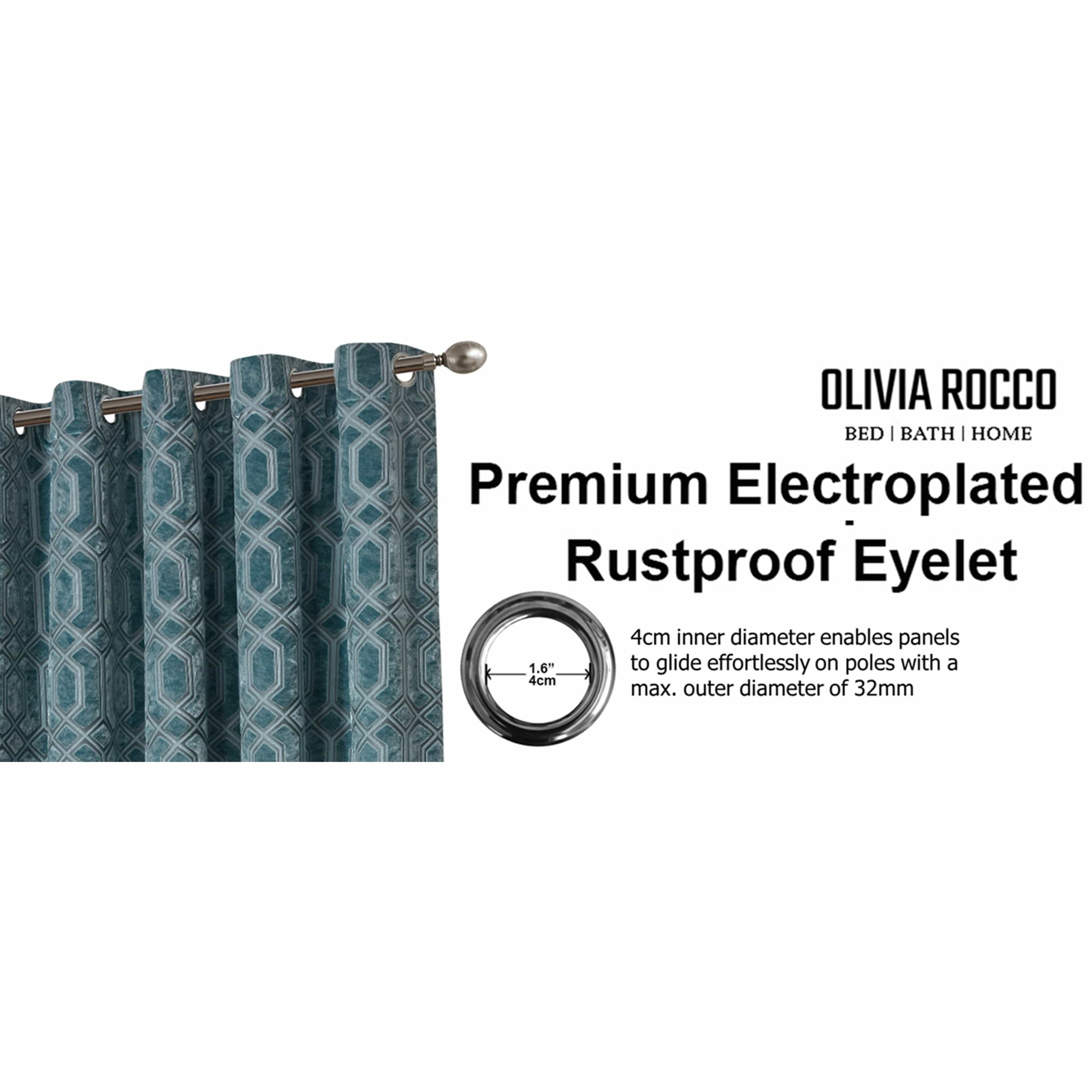 OLIVIA ROCCO Luxe Geo Velvet Eyelet Curtains – Teal Thermal Blackout Drapes