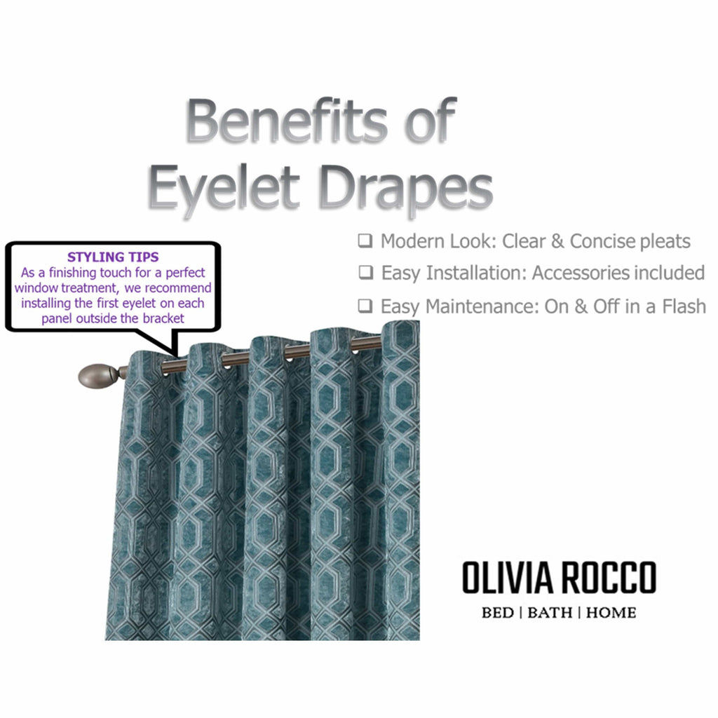 OLIVIA ROCCO Luxe Geo Velvet Eyelet Curtains – Teal Thermal Blackout Drapes