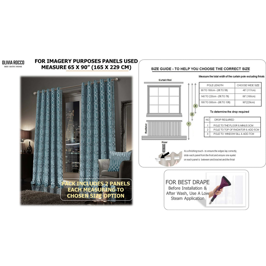 OLIVIA ROCCO Luxe Geo Velvet Eyelet Curtains – Teal Thermal Blackout Drapes