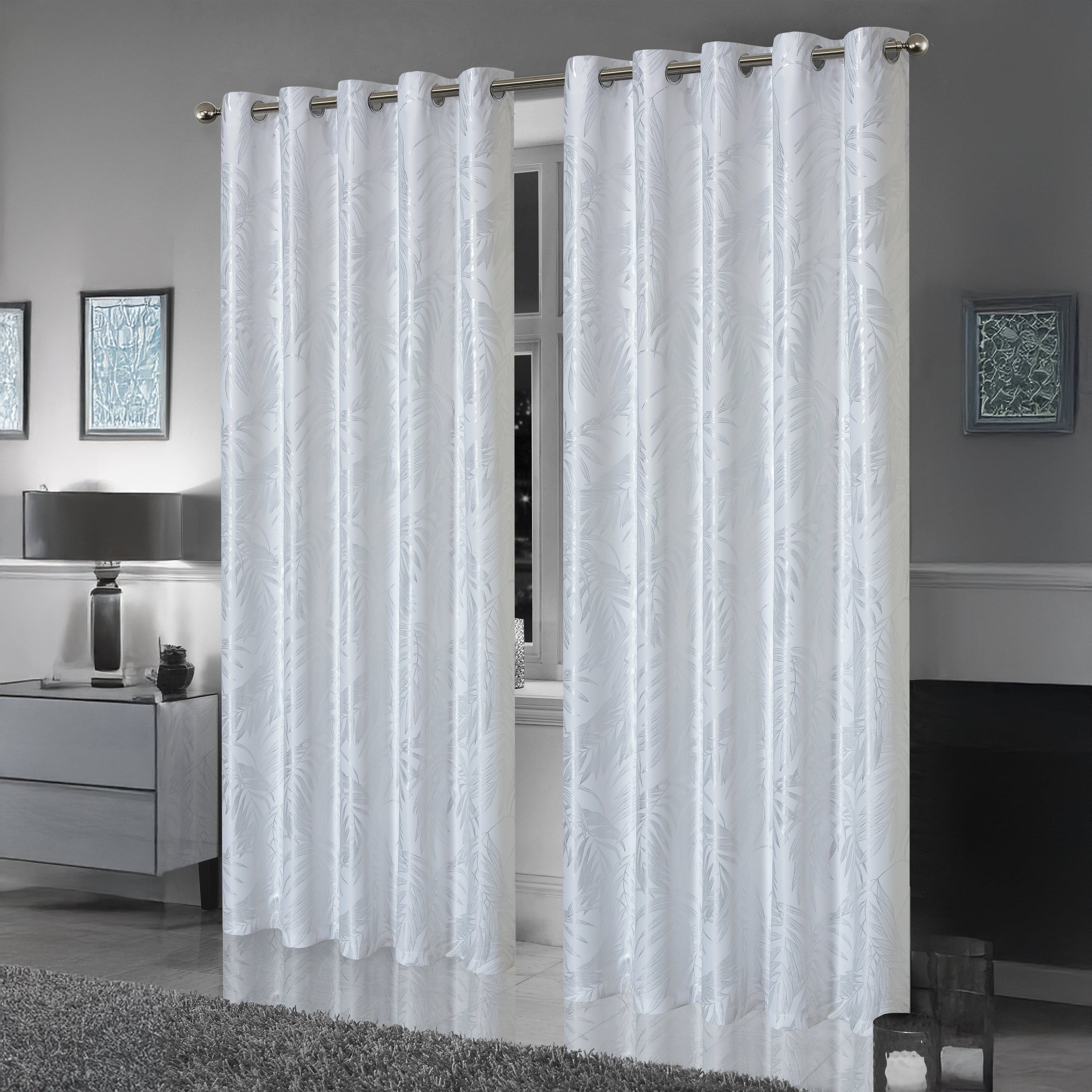 OLIVIA ROCCO White Leaf Sparkle Blackout Eyelet Curtains – Thermal Drapes