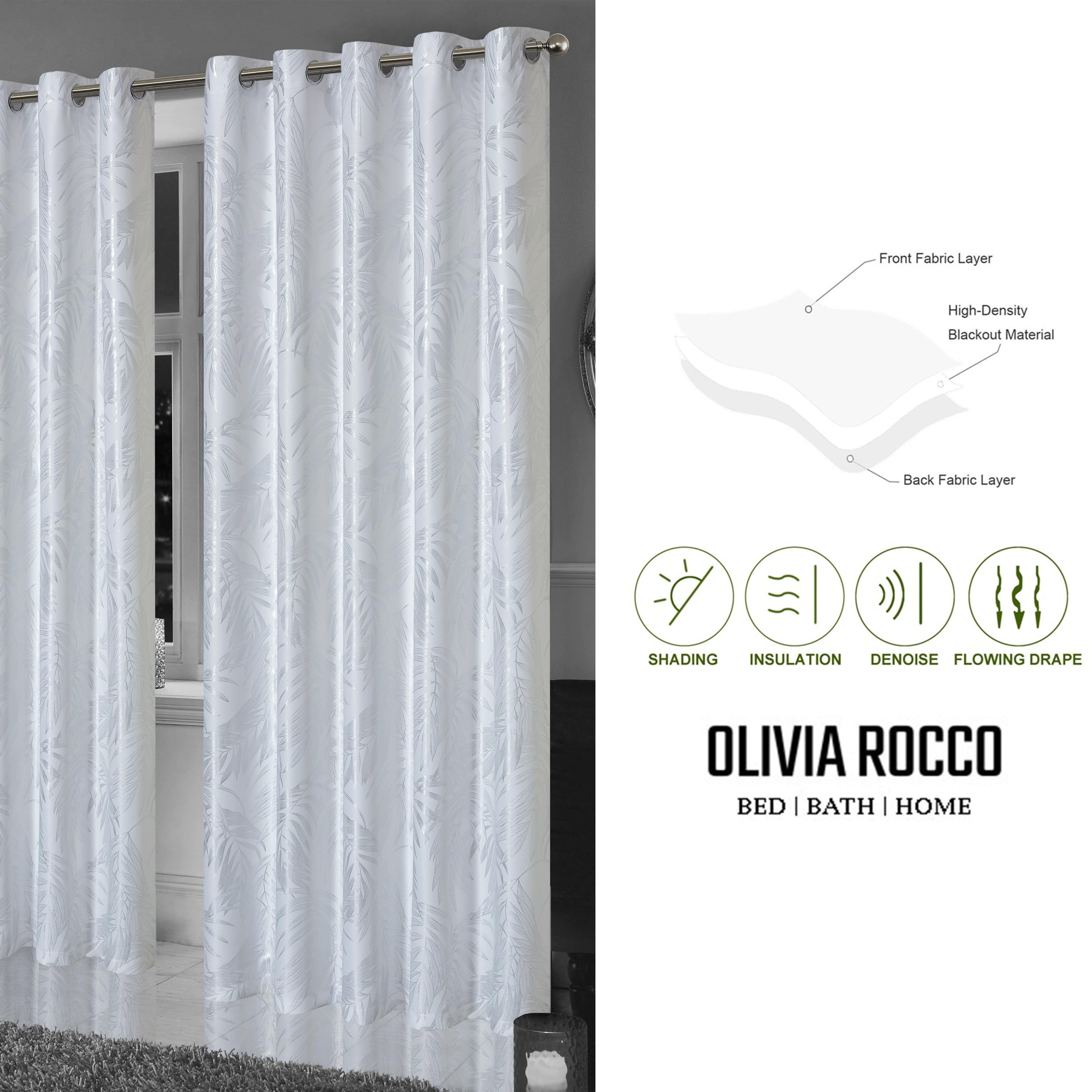 OLIVIA ROCCO White Leaf Sparkle Blackout Eyelet Curtains – Thermal Drapes