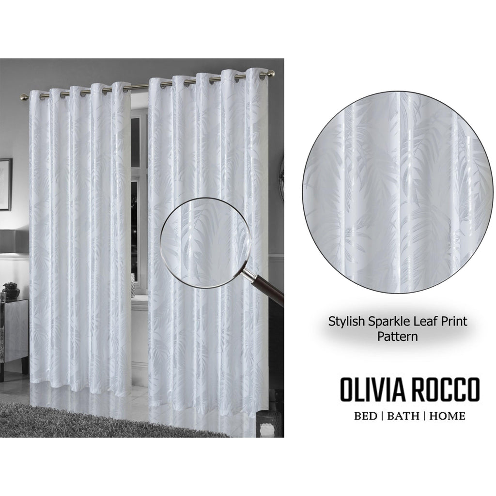 OLIVIA ROCCO White Leaf Sparkle Blackout Eyelet Curtains – Thermal Drapes