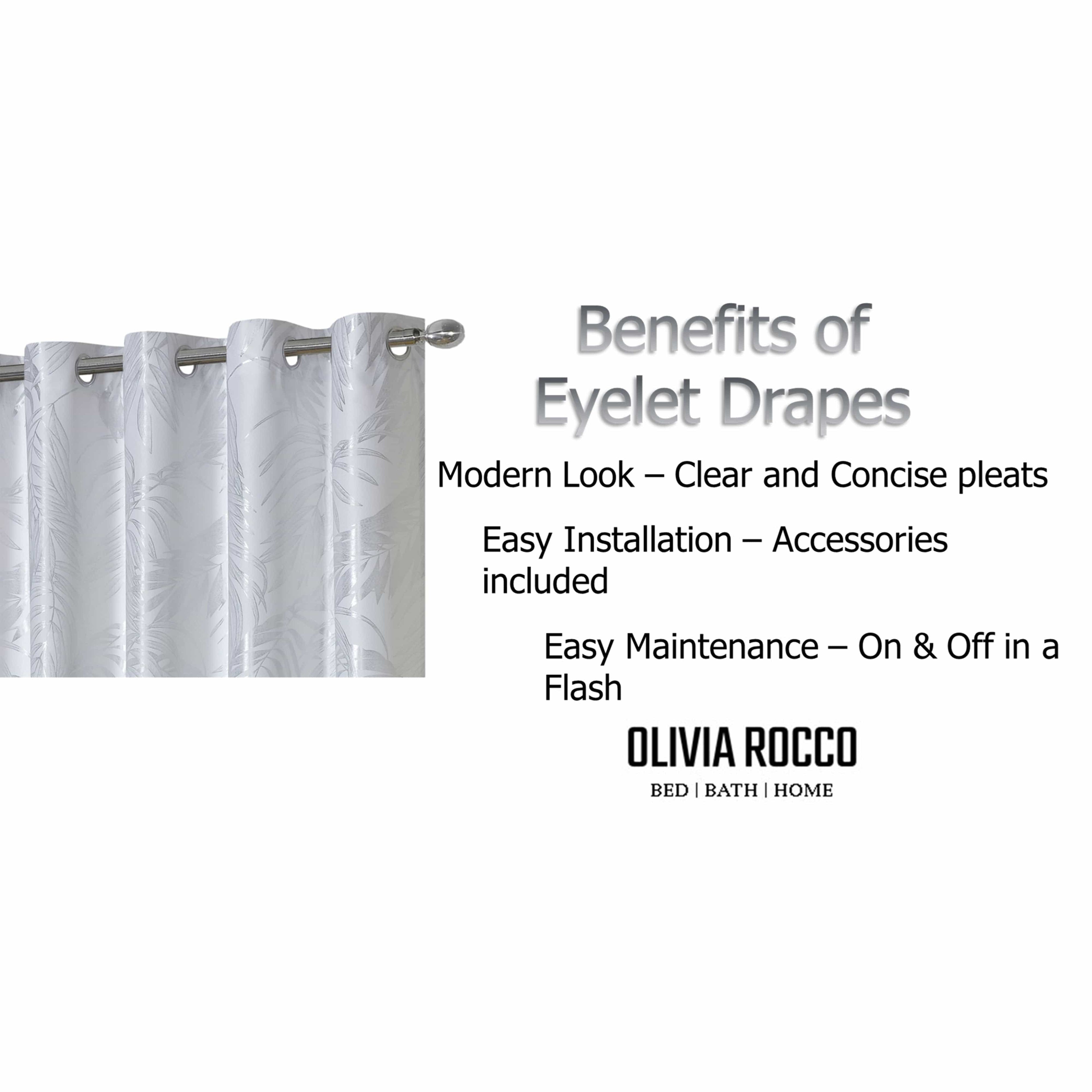 OLIVIA ROCCO White Leaf Sparkle Blackout Eyelet Curtains – Thermal Drapes