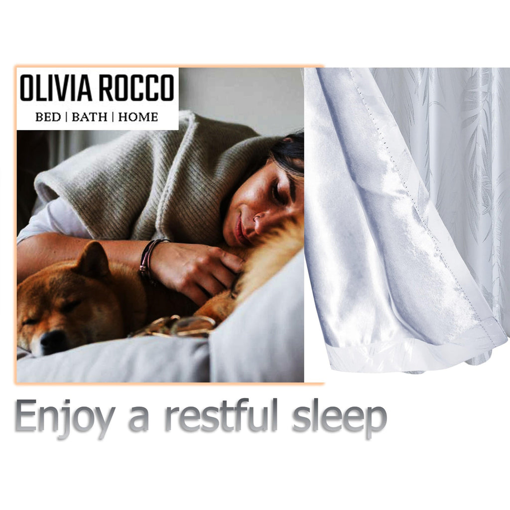 OLIVIA ROCCO White Leaf Sparkle Blackout Eyelet Curtains – Thermal Drapes