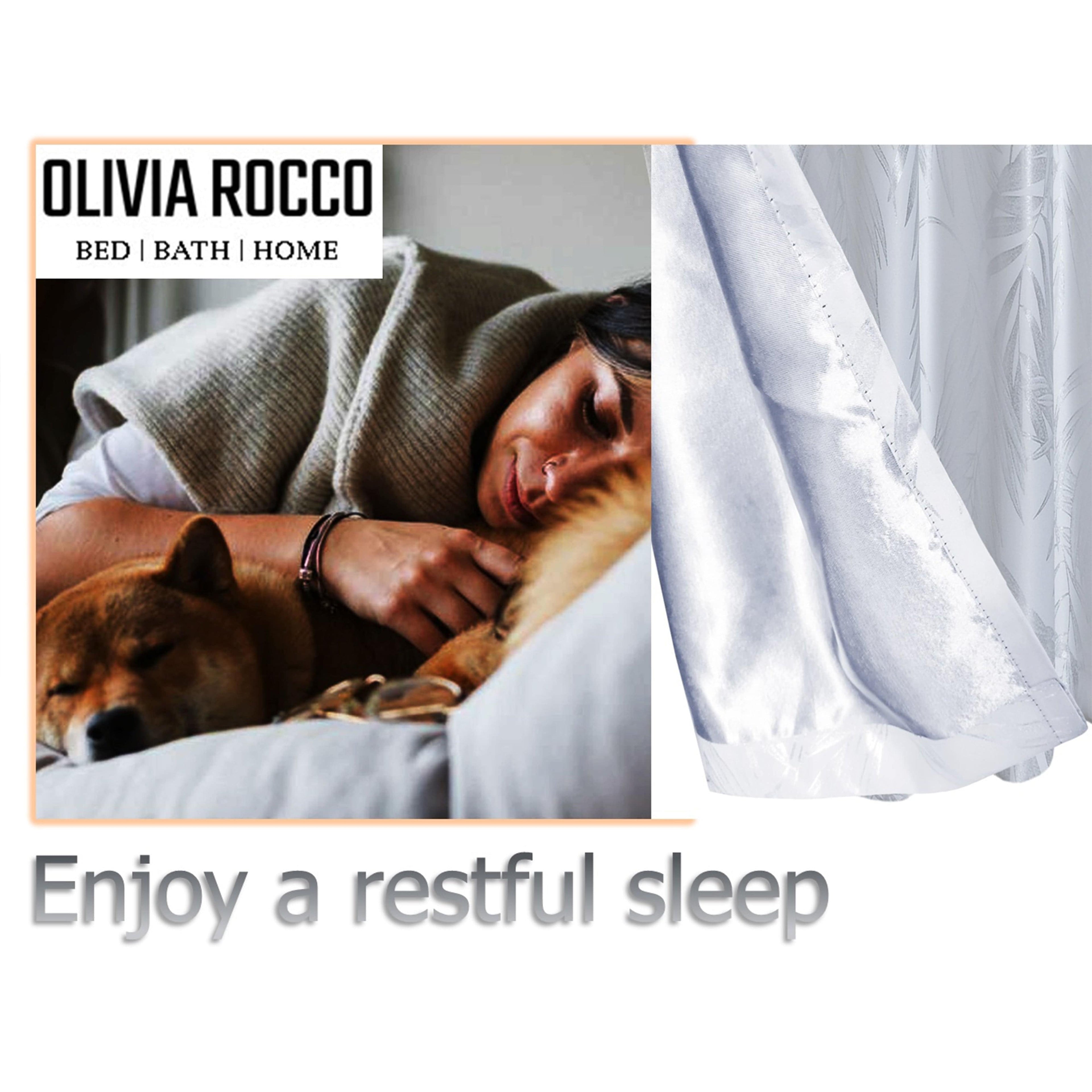 OLIVIA ROCCO White Leaf Sparkle Blackout Eyelet Curtains – Thermal Drapes